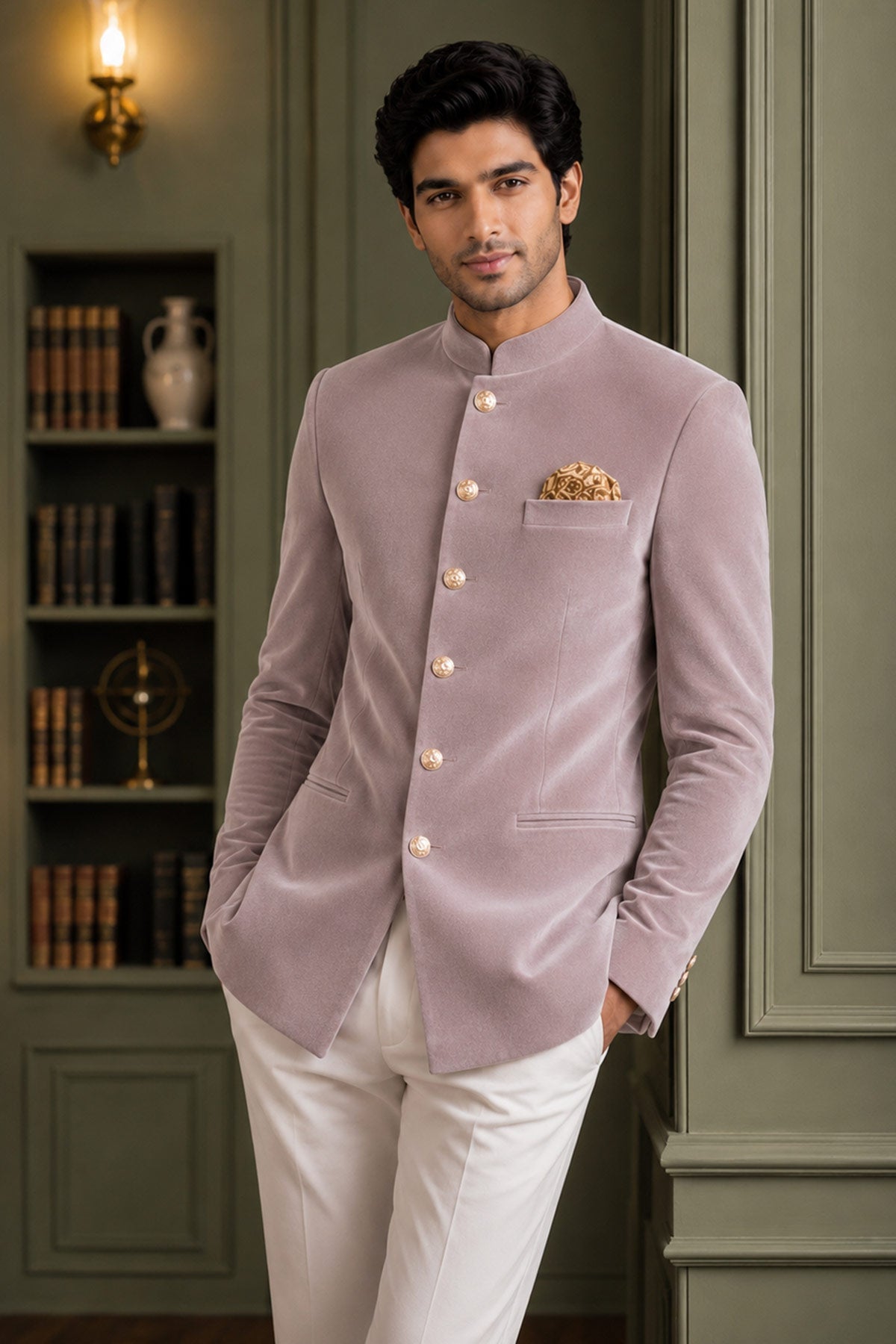Buy Pink Velvet Work Jodhpuri Suit for men by Aastha Fashion online available at scrollnshops