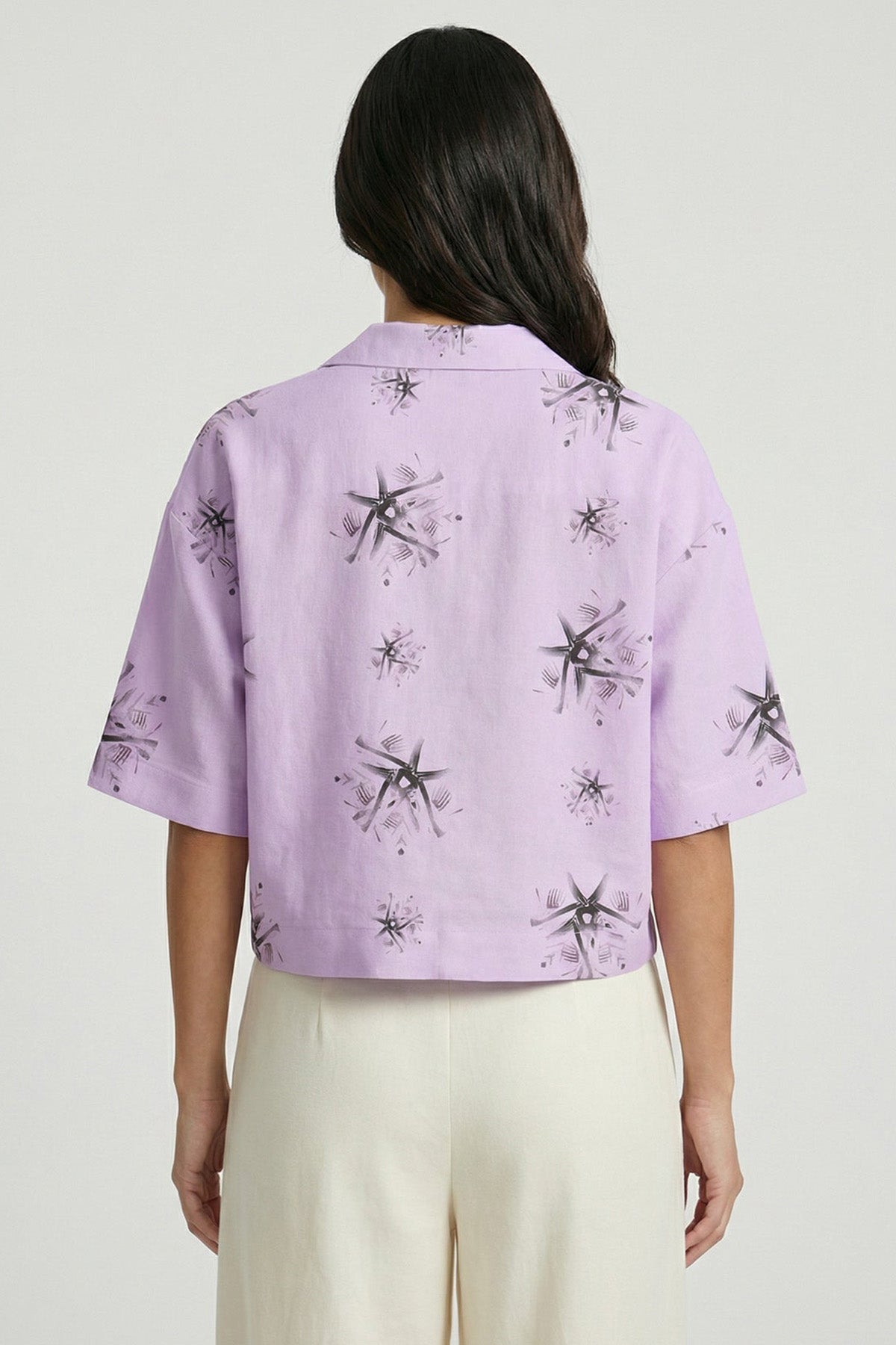 Pink Viscose Blend Crop Shirt