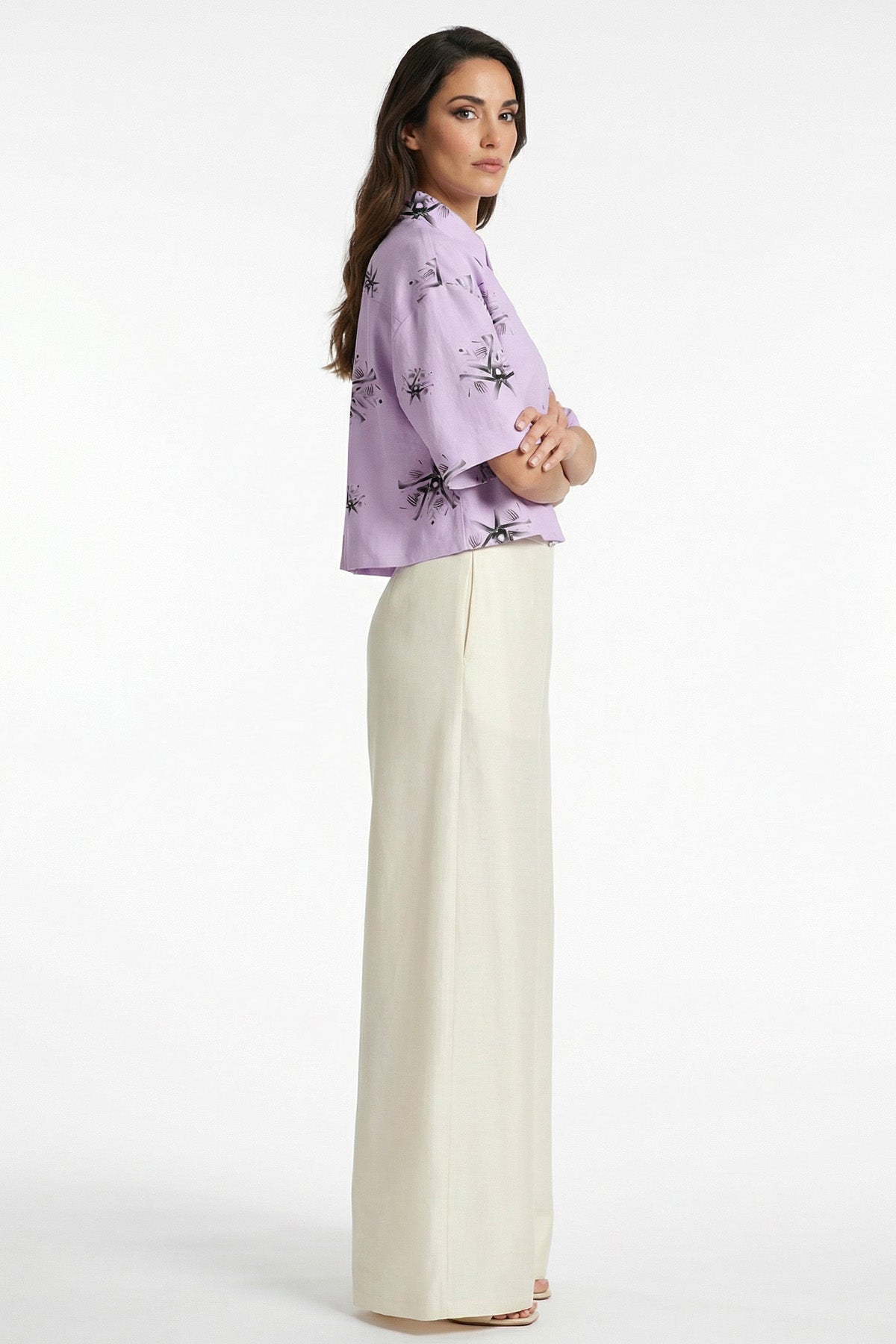 Pink Viscose Blend Crop Shirt