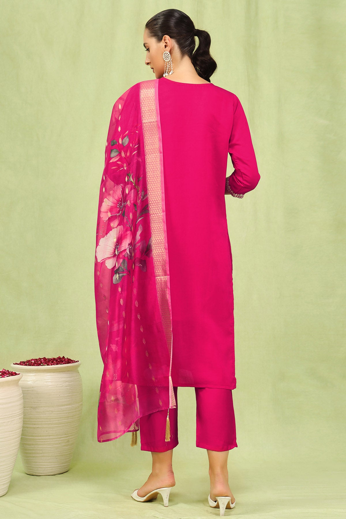 Pink Viscose Roman Kurta Set