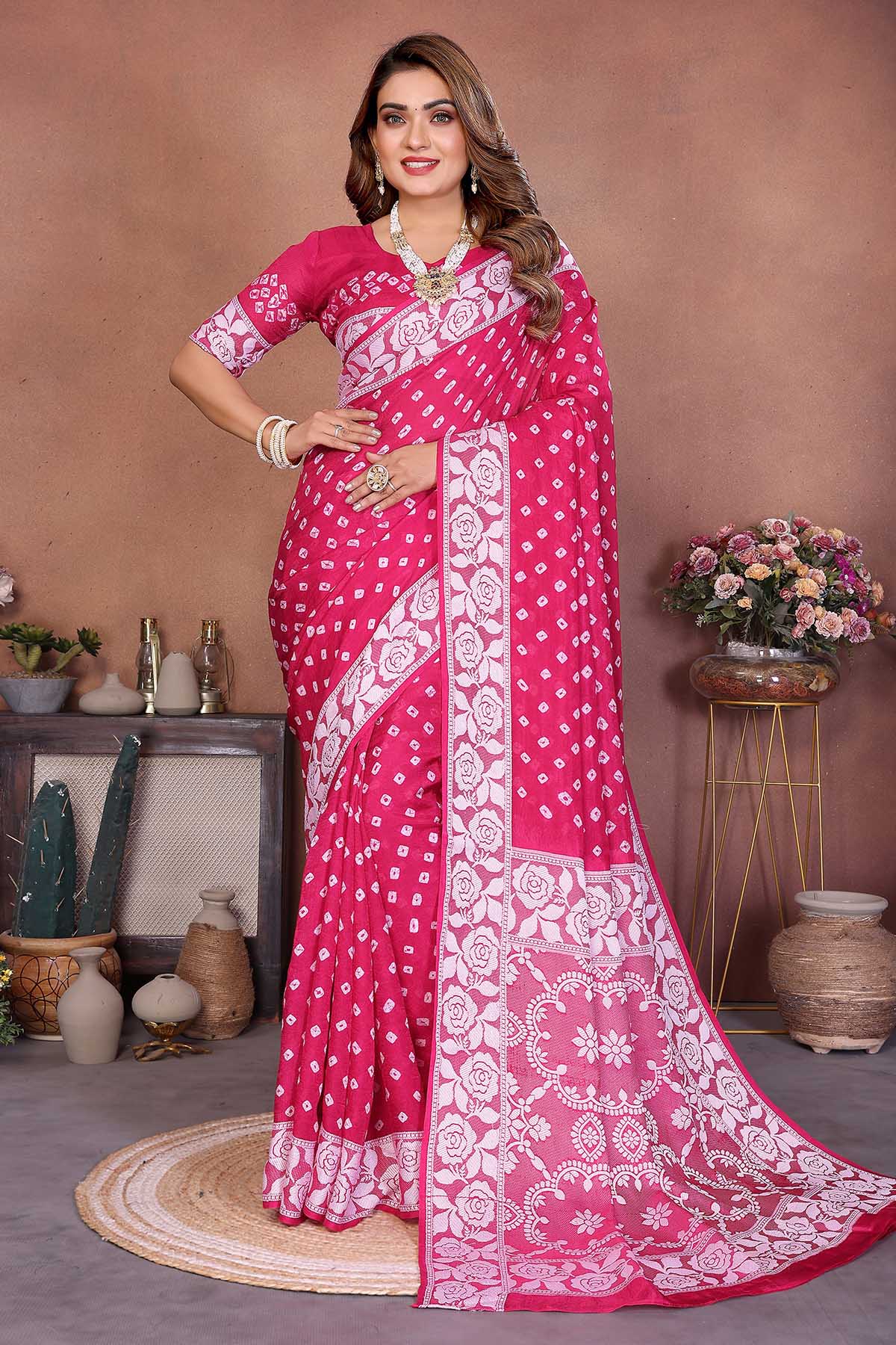 Buy Pink Viscose Silk Fancy Saree for women by Aastha Fashion online available at scrollnshops