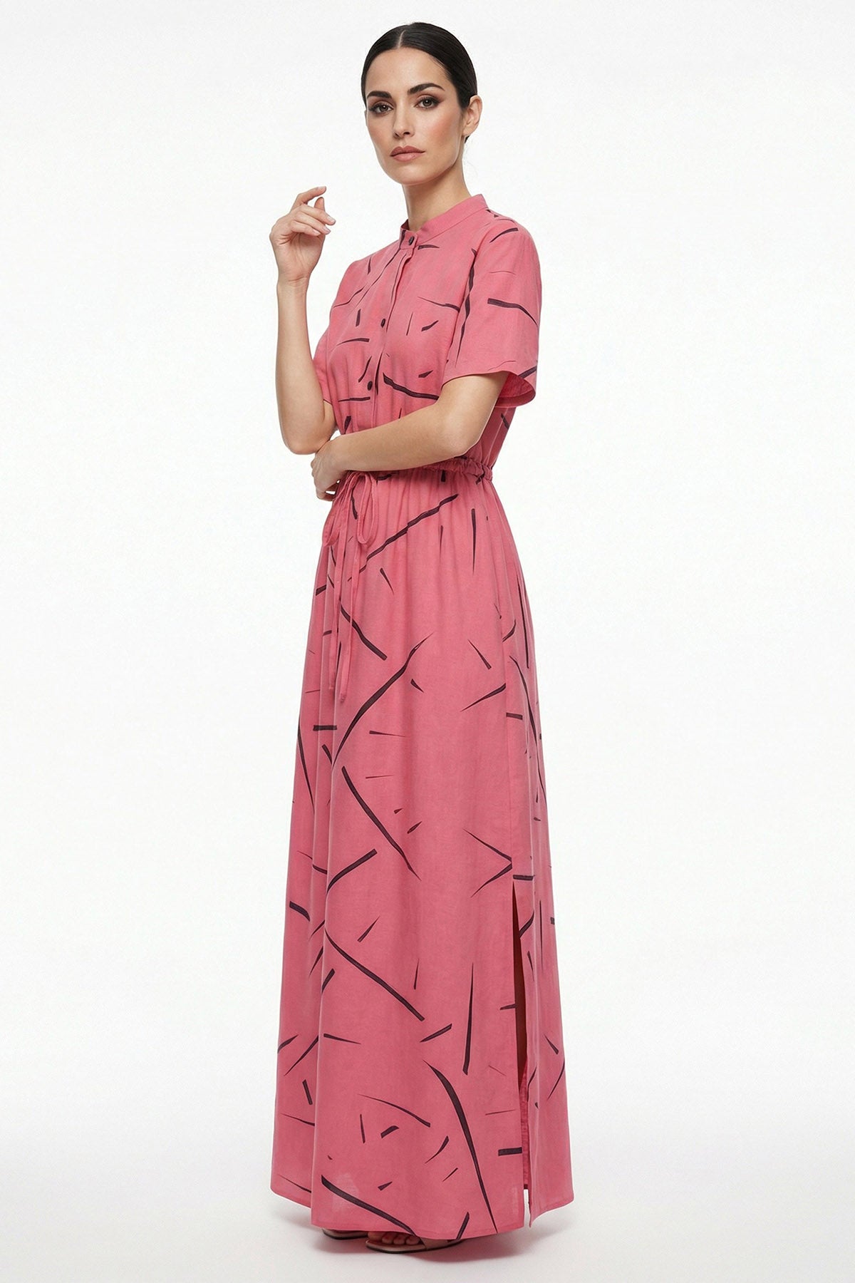 Pink Viscose Waistband Dress
