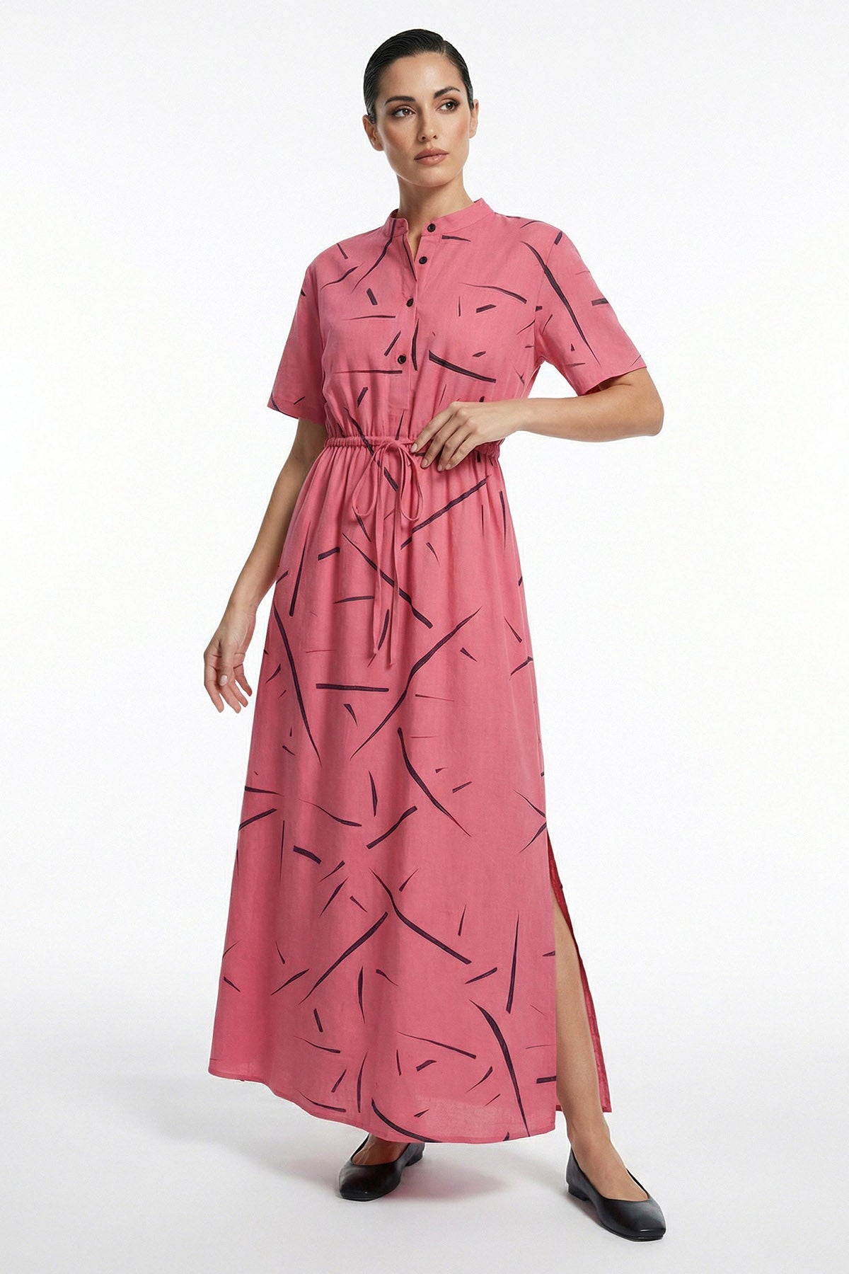 Pink Viscose Waistband Dress