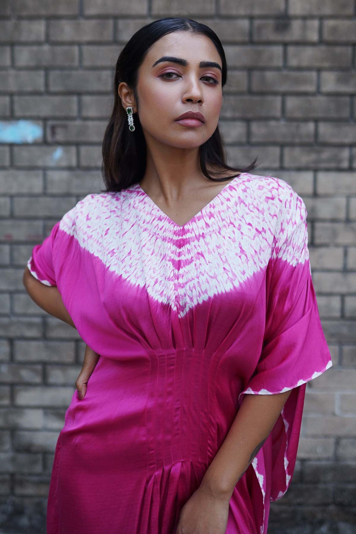 Pink & White Shibori Dye Kaftan