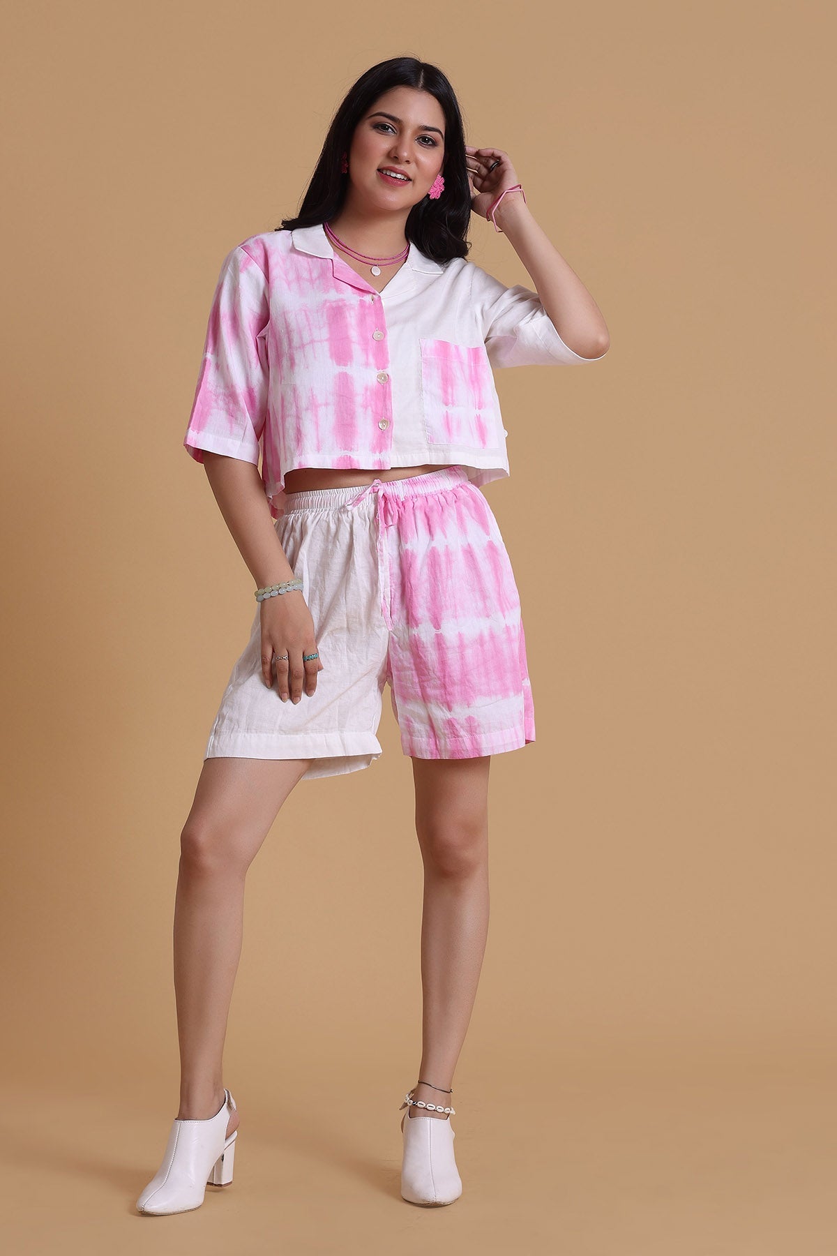 Buy Pink & White Mulmul Co-ord Set by The House Of Shes for women online at ScrollnShops