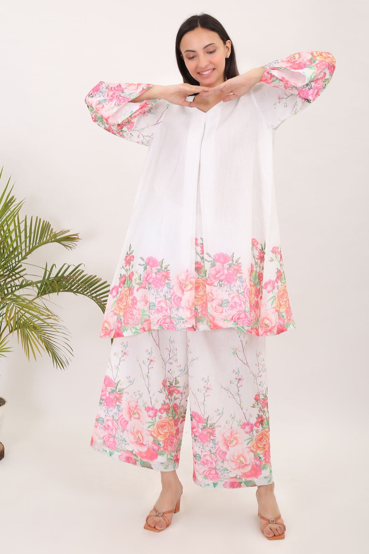 Buy Simply Kitsch Pink, White Kurta Set for Women online available at ScrollnShops