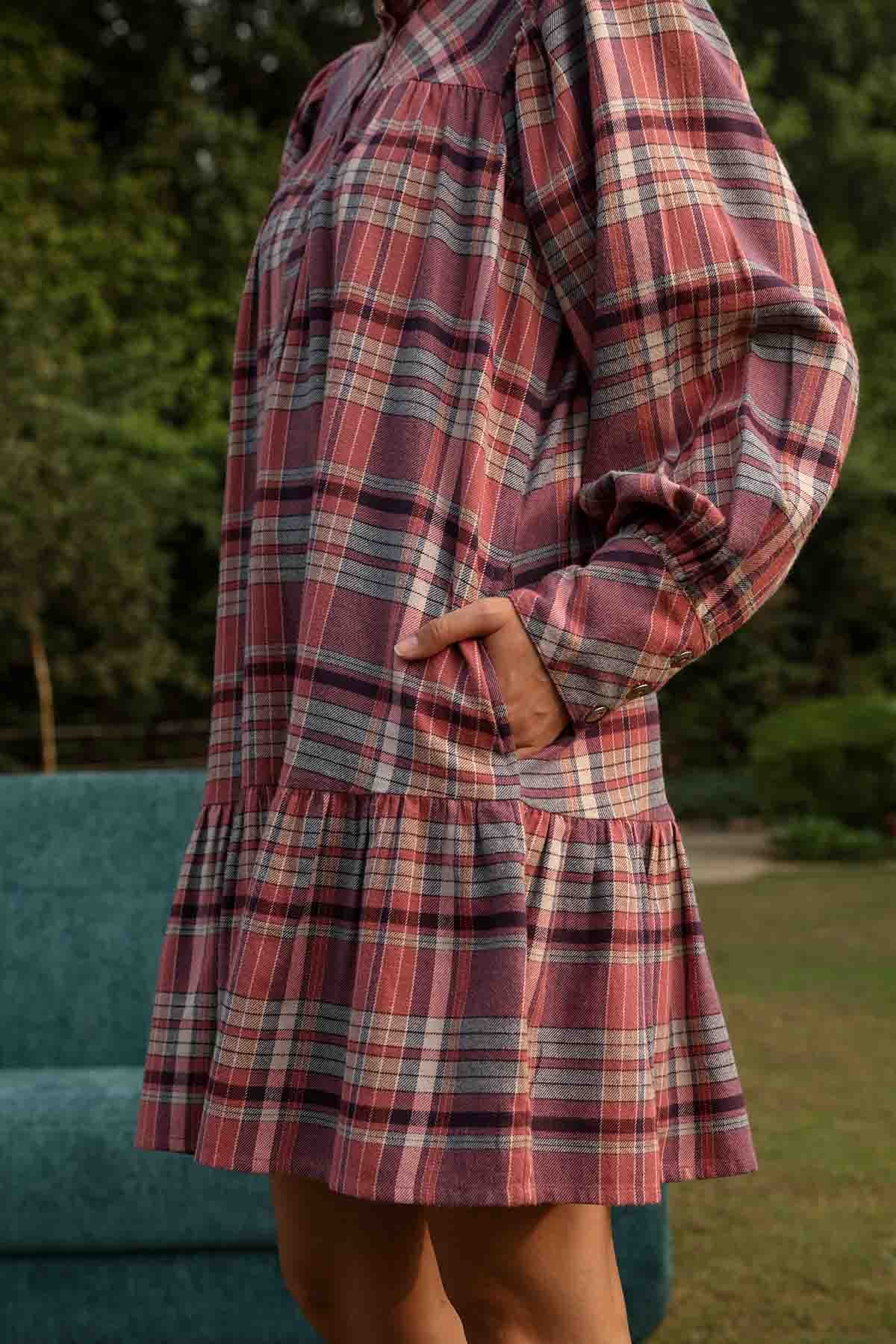 Pink Yarn Dye Plaid Mini Dress