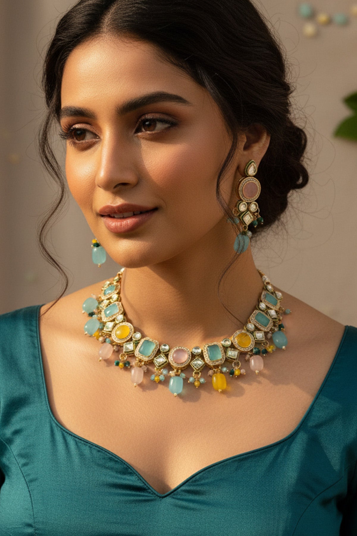 Buy Pink Yellow Drop Jewellery Set for women by Inko & Co online available at scrollnshops