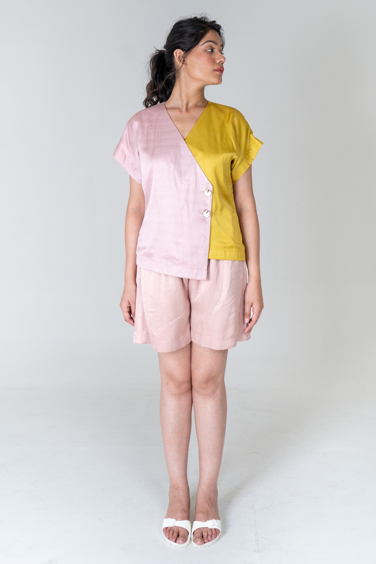 Neora by Nehal Chopra Pink & Yellow Shirt & Shorts for women online at ScrollnShops