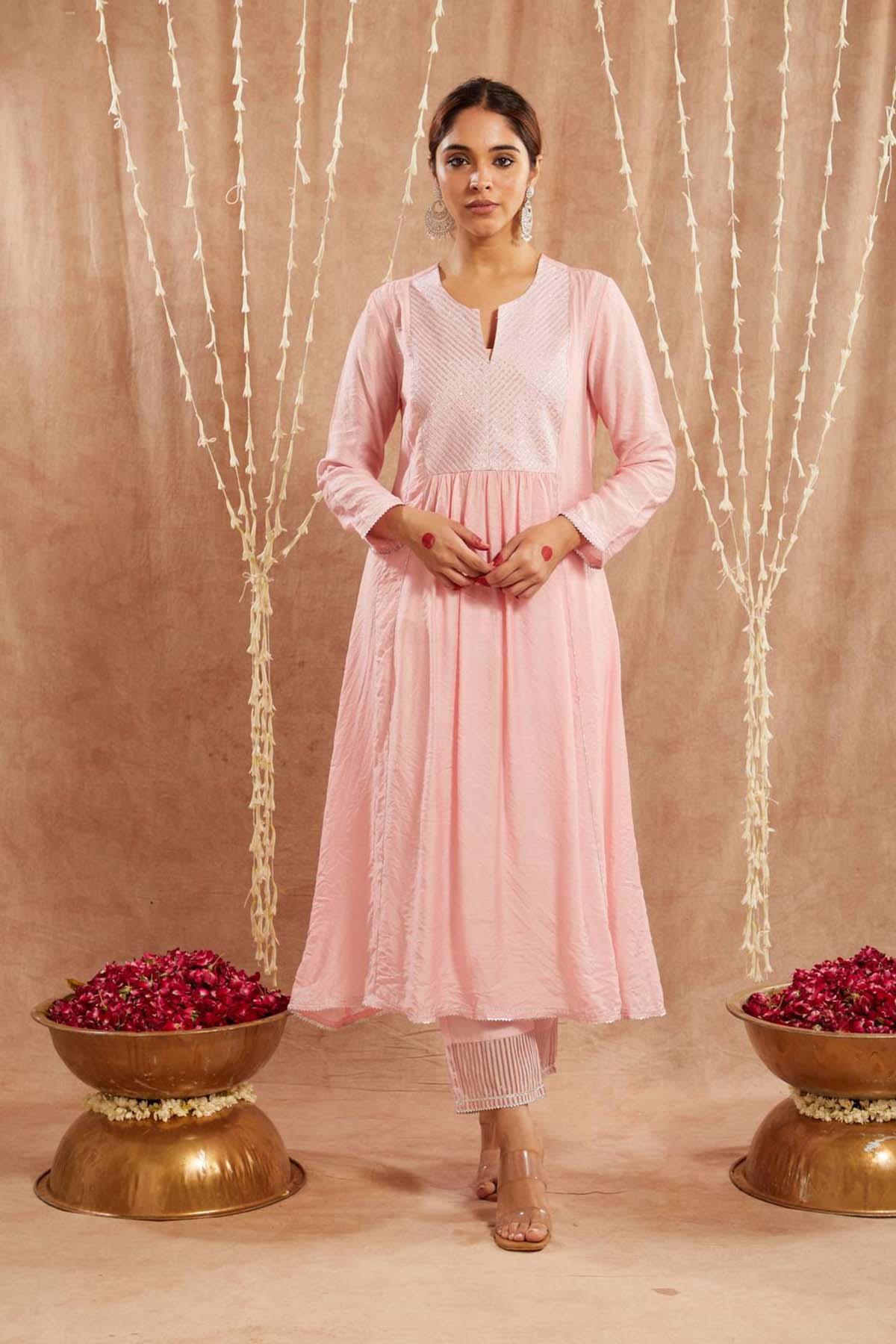 Buy Pink Yoke Embellished Kurta Set by Nero for women online at ScrollnShops