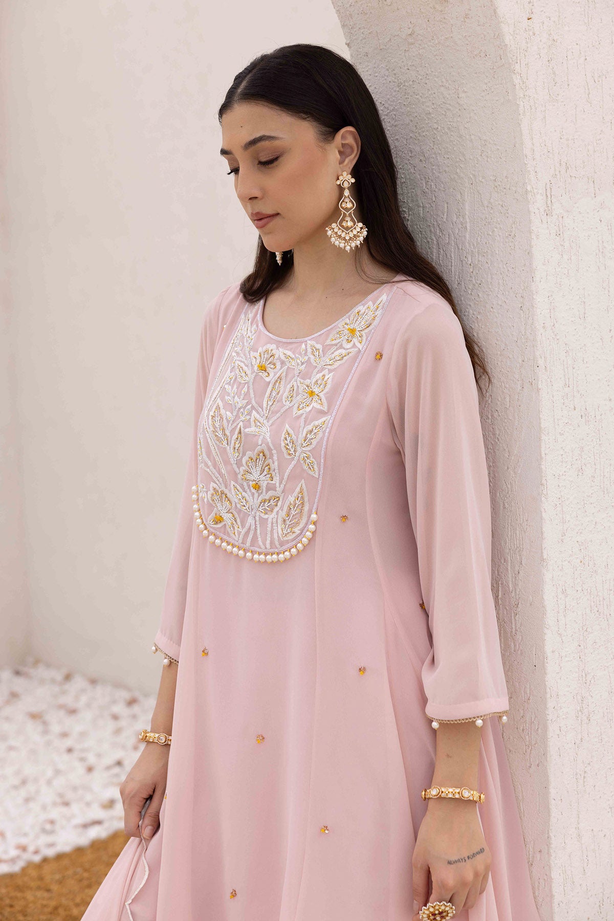 Pink Yoke Embroidered Kurta Set