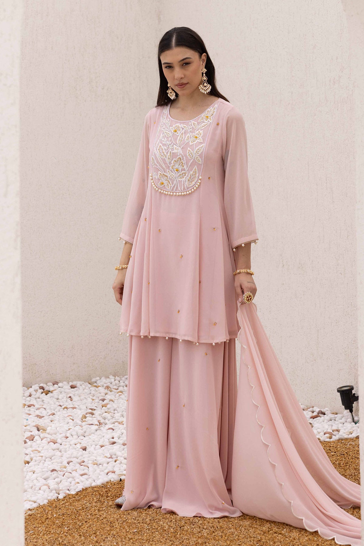 Pink Yoke Embroidered Kurta Set