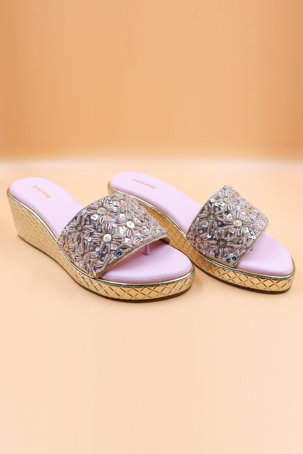 Foot Fuel Pink Zardosi Embellished Wedges for accessories online at ScrollnShops