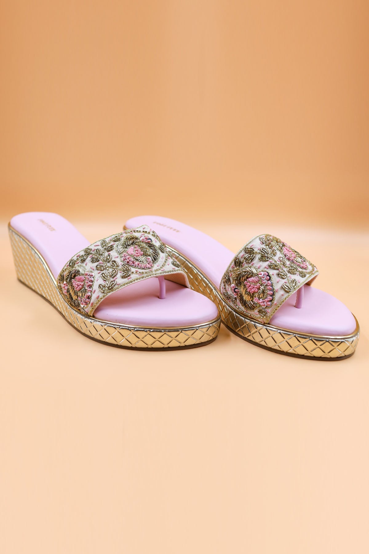 Foot Fuel Pink Zardosi Embroidered Wedges for accessories online at ScrollnShops