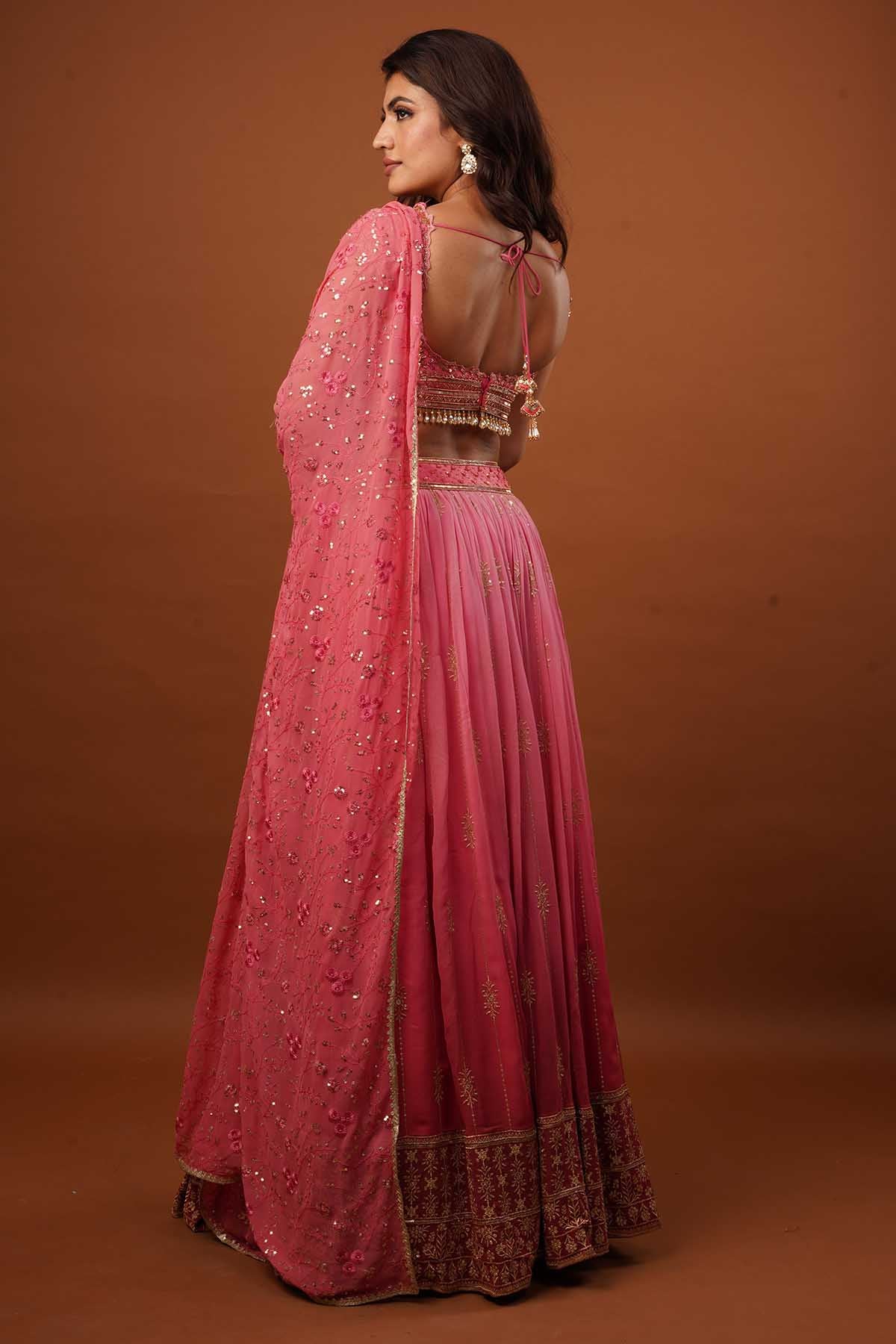 Pink Zardosi Floral Lehenga Set