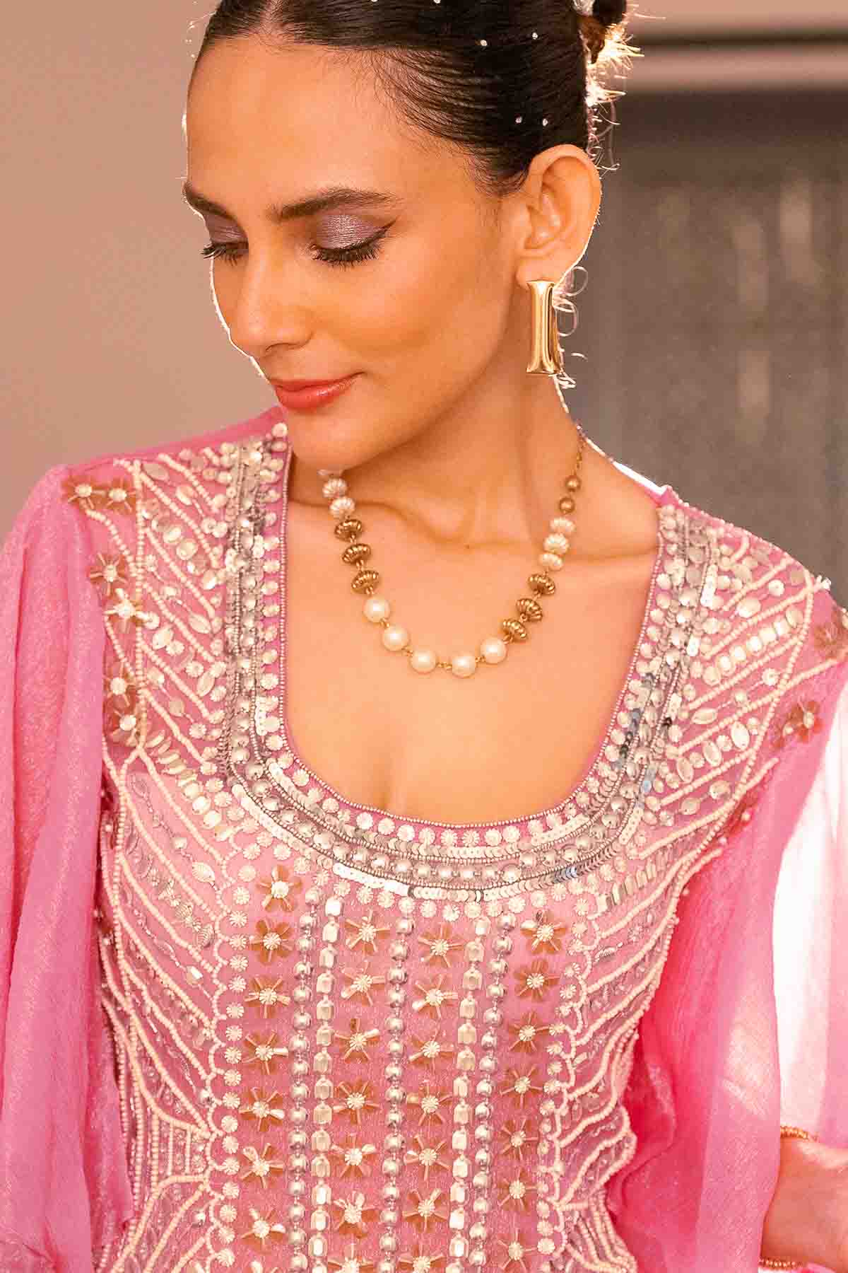 Pink Zardosi Ready To Wear Saree