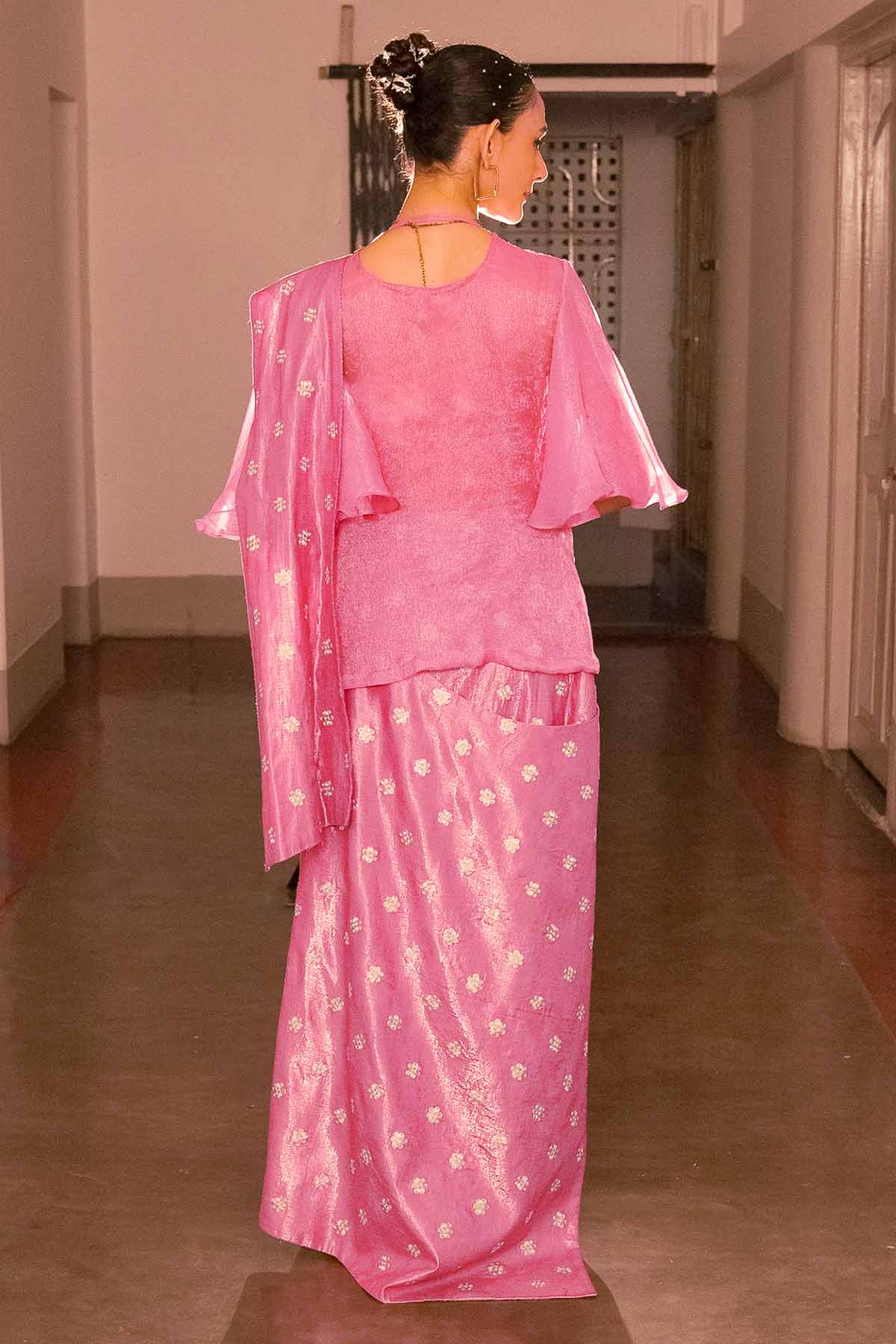 Pink Zardosi Ready To Wear Saree