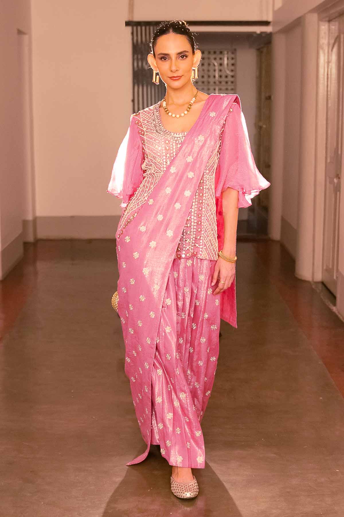 Buy Pink Zardosi Ready To Wear Saree by Saksham Neharicka for women online at ScrollnShops
