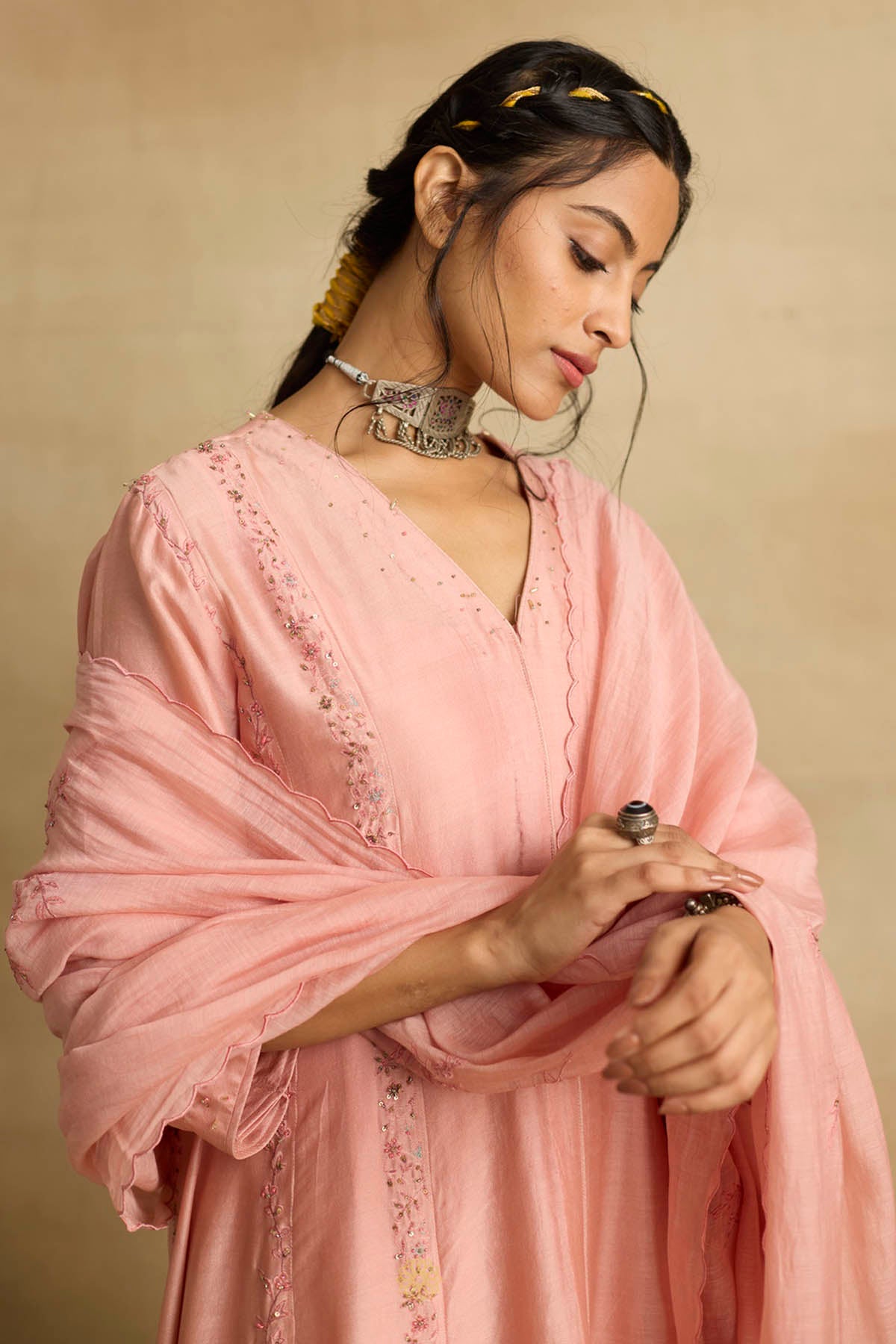 Pink Zardozi A-Line Kurta Set