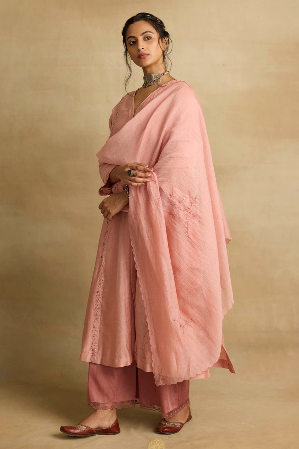 Pink Zardozi A-Line Kurta Set