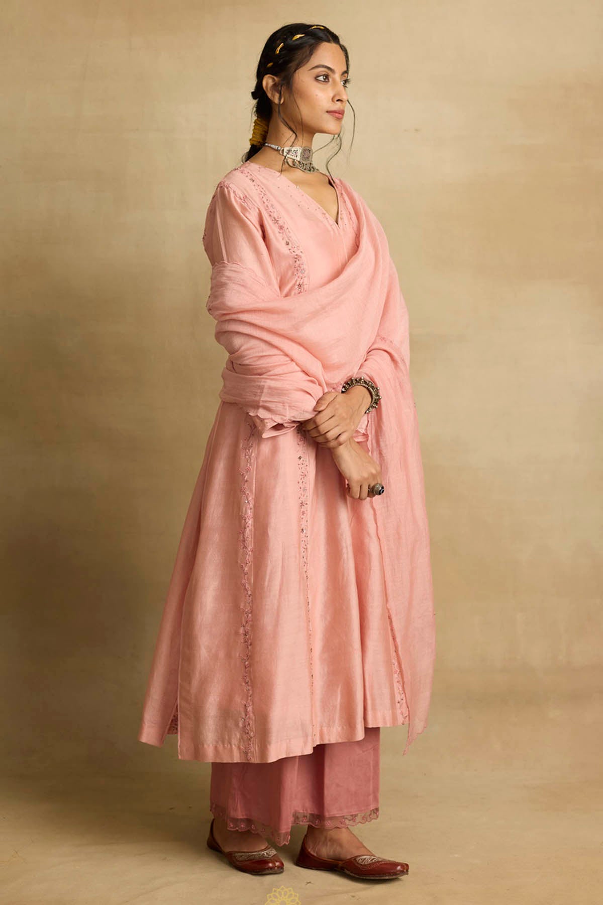 Pink Zardozi A-Line Kurta Set