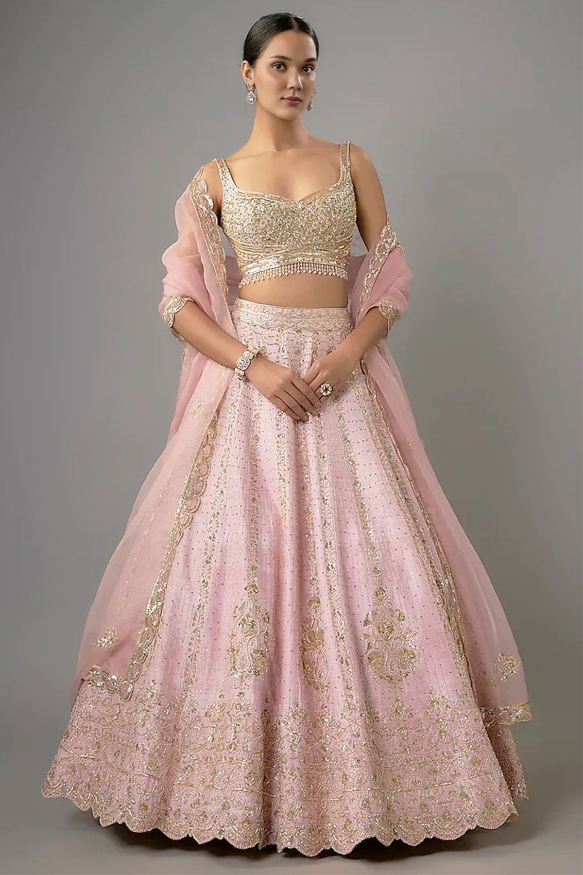 Buy Pink Zardozi Sequins Lehenga Set by Shlok Design for women online at ScrollnShops