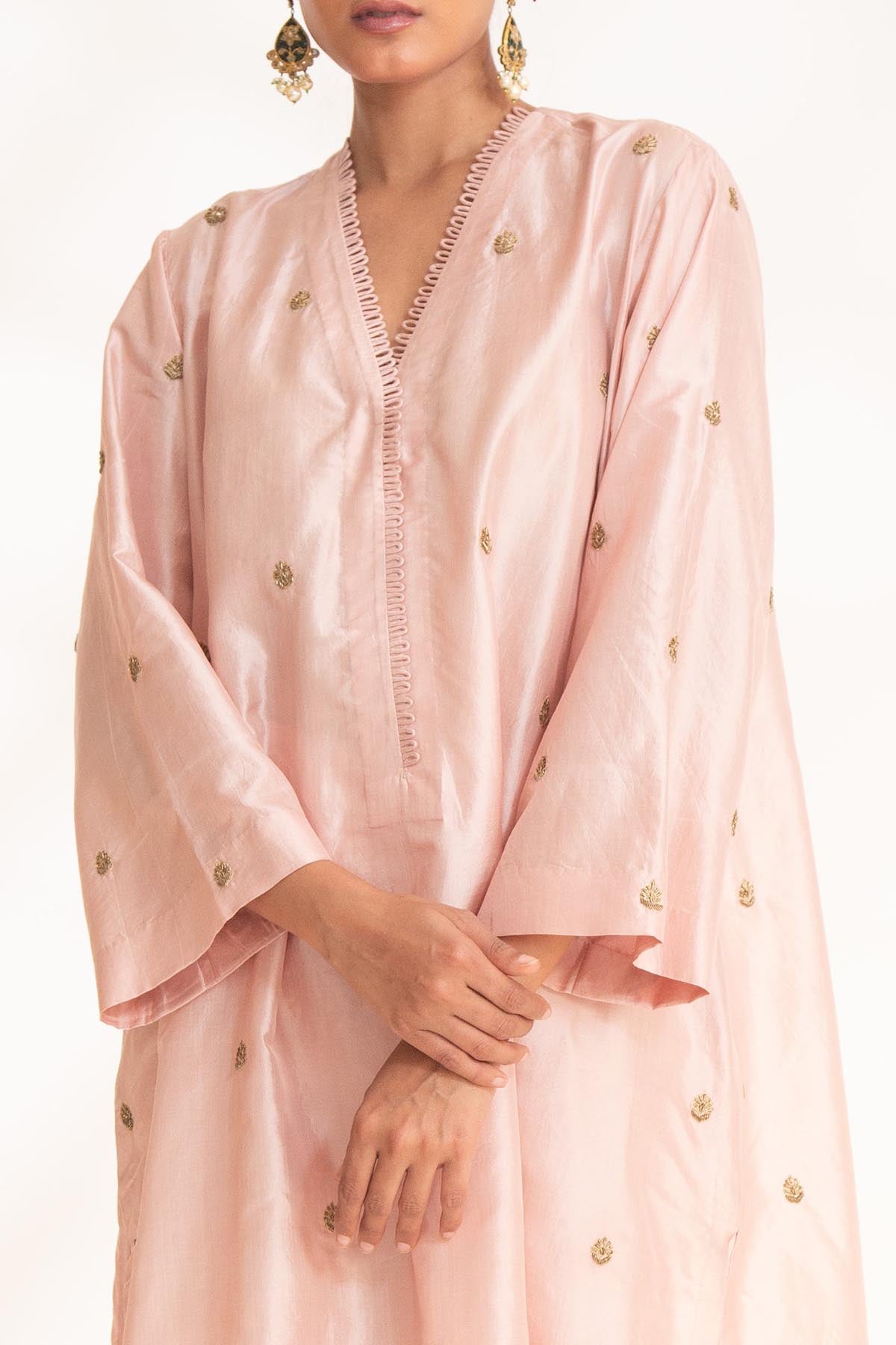 Pink Zardozi Short Kurta & Pants
