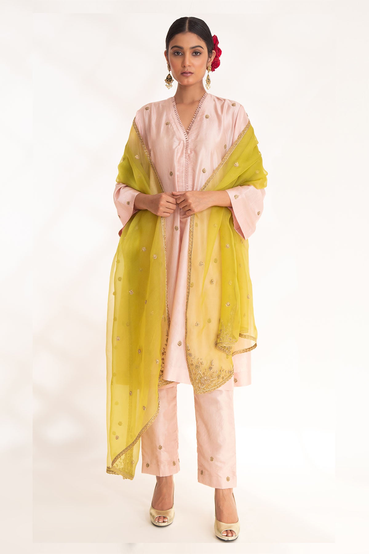 Pink Zardozi Short Kurta & Pants