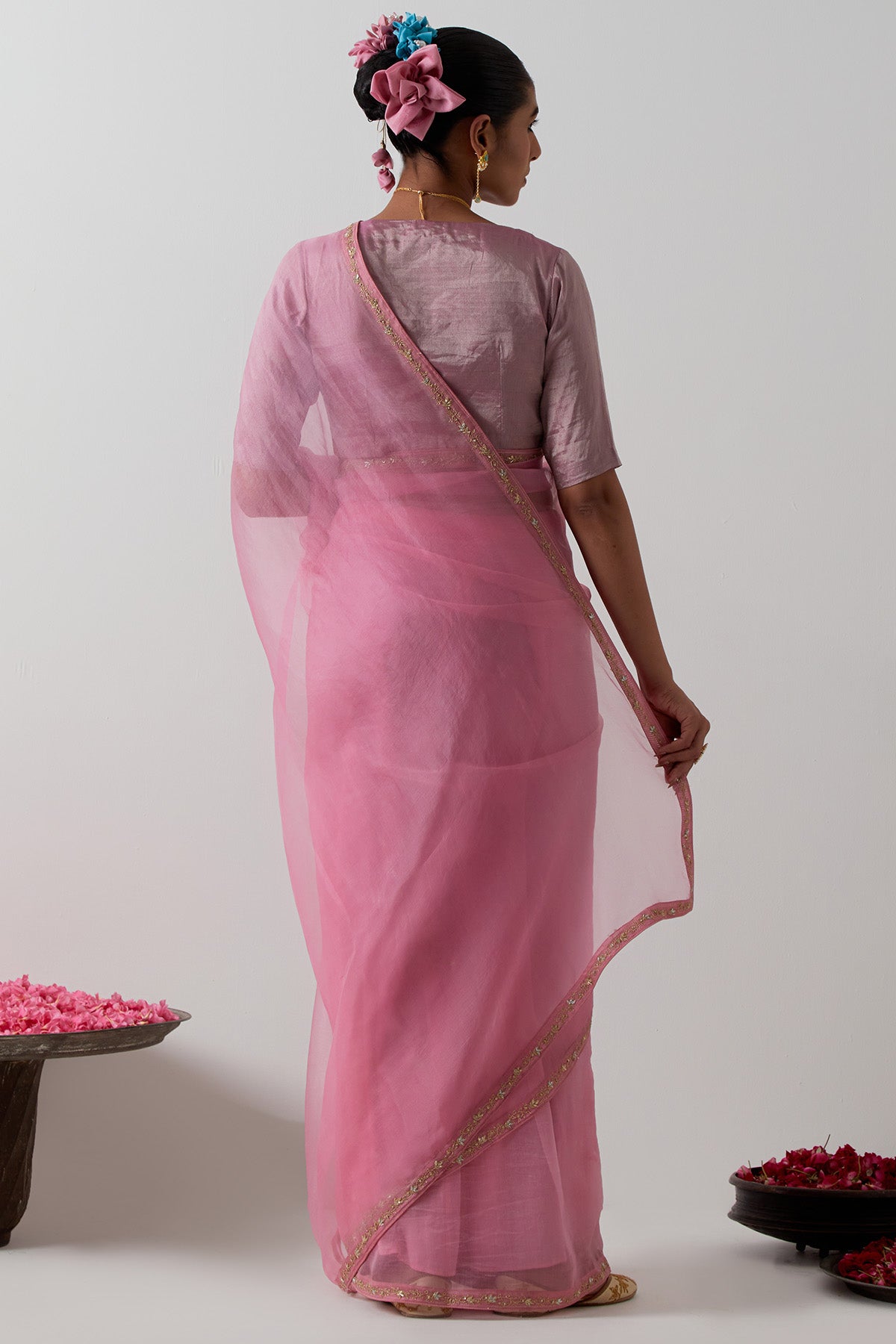 Pink Zari And Katan Saree Set