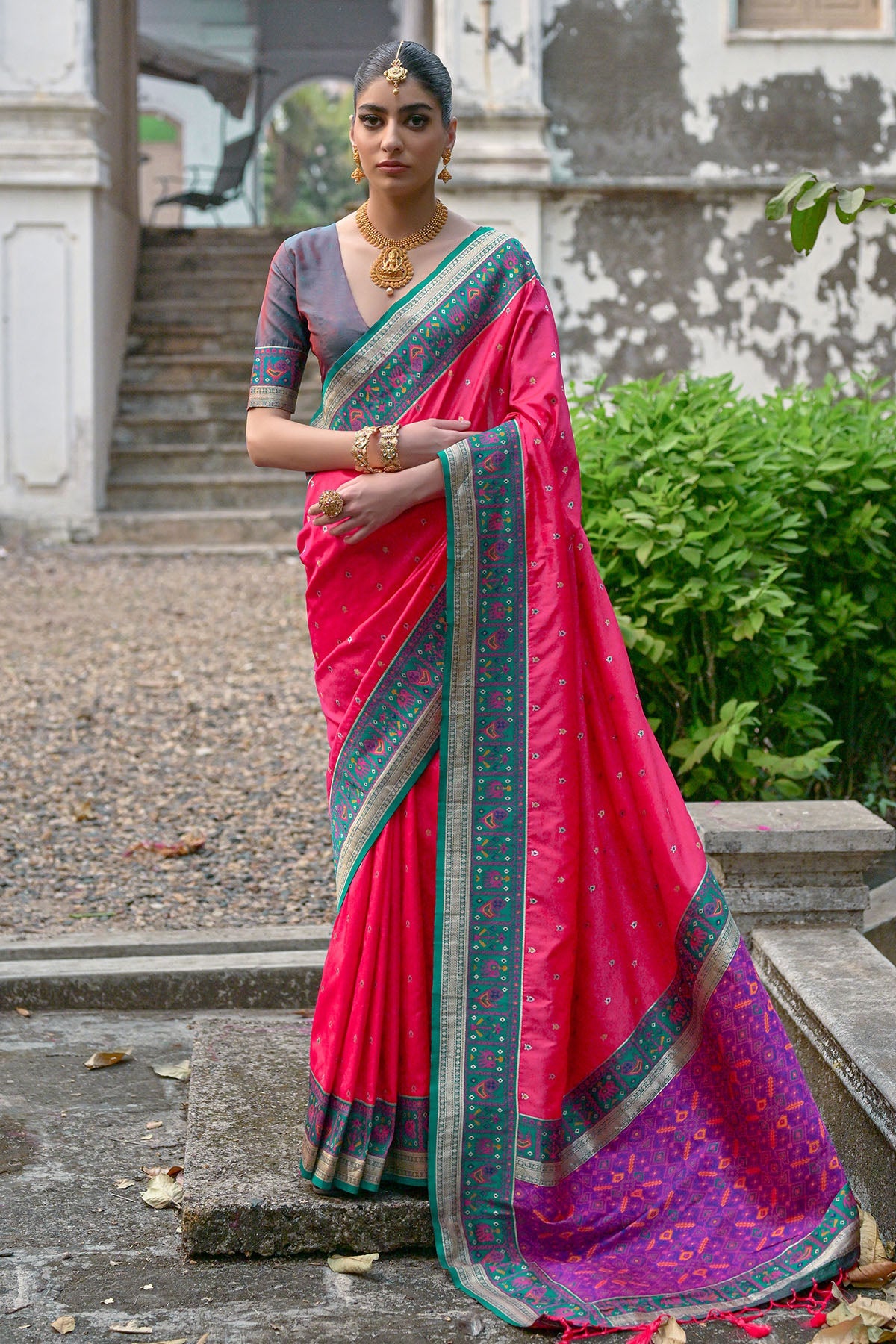 Buy Pink Zari Banarasi Silk Saree by Lili Lala for women online at ScrollnShops