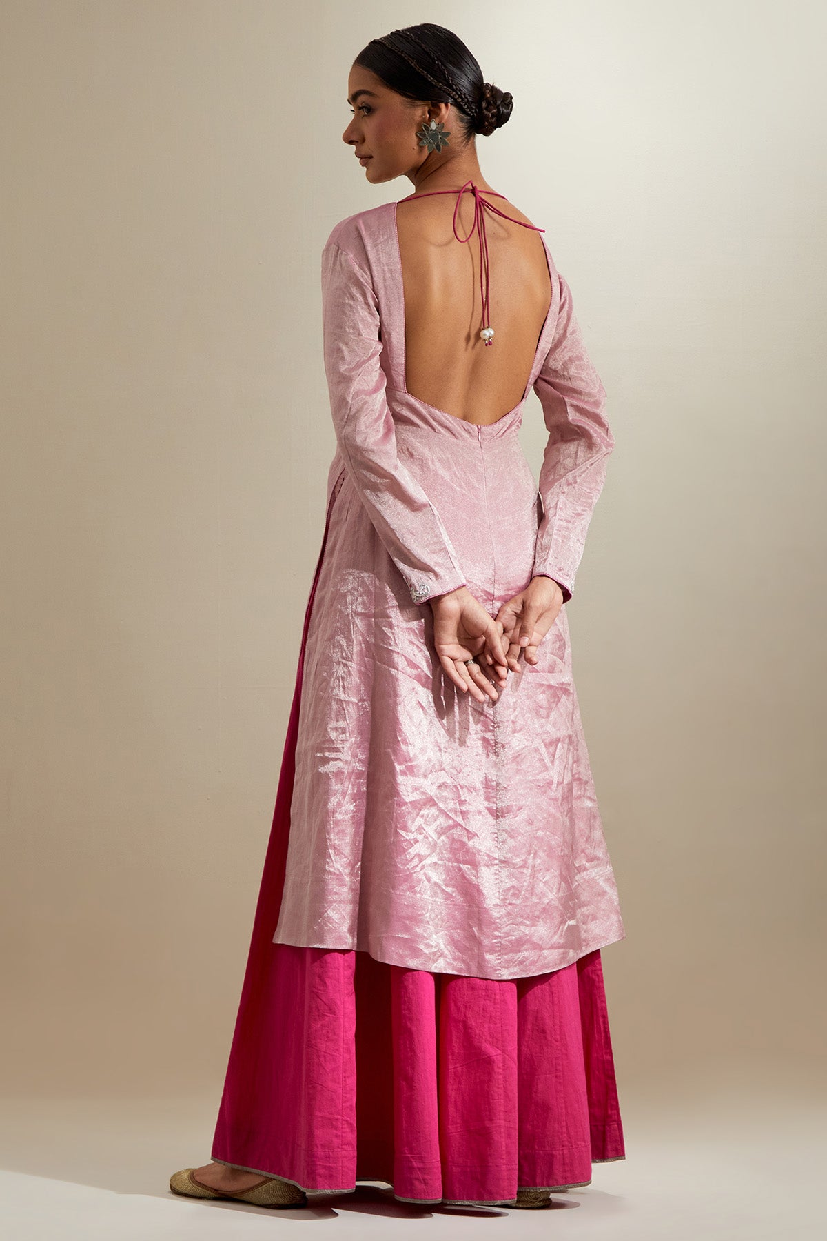 Pink Zari Chanderi Kurta Set