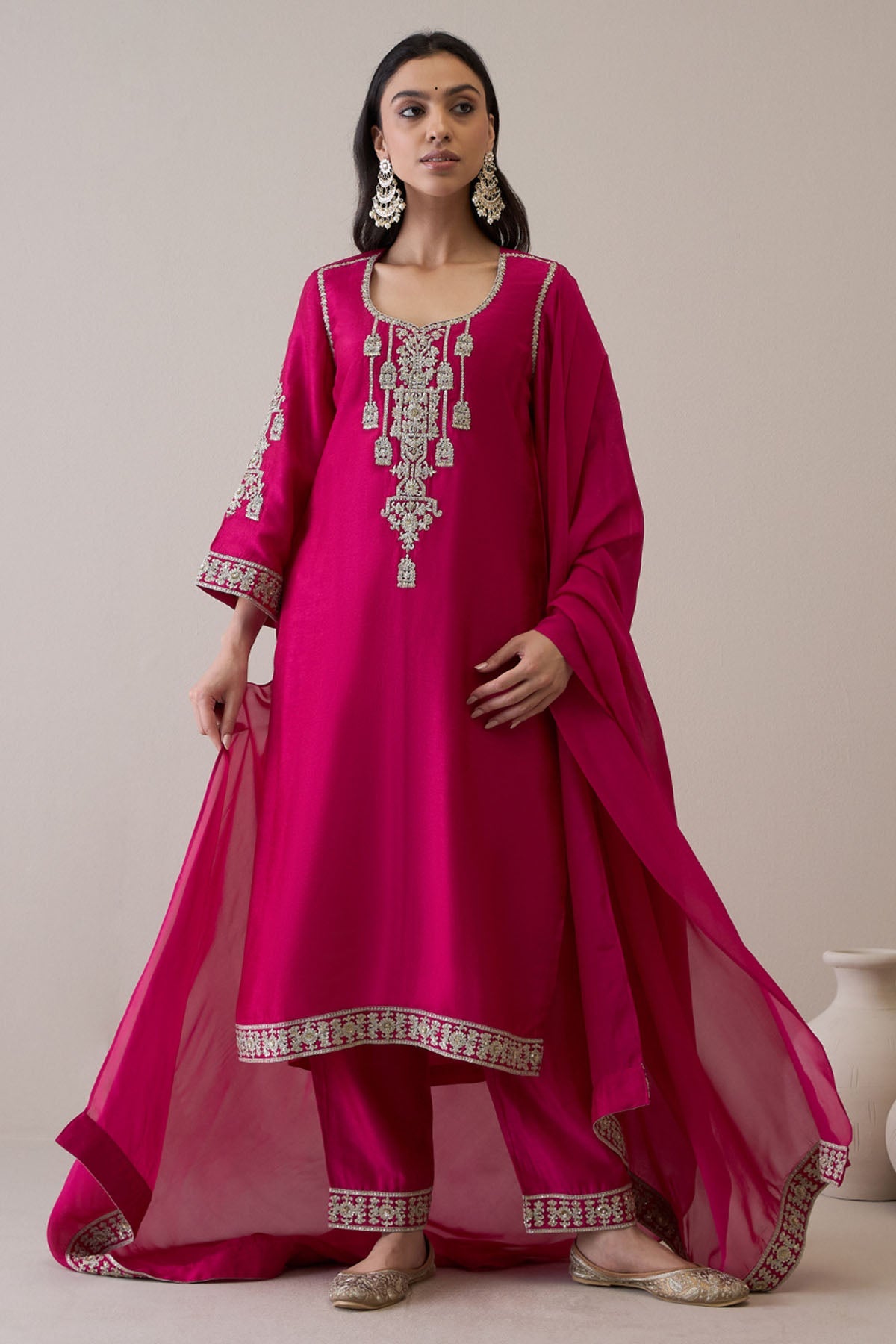 Buy RoohbyRidhimaa Pink Zari Embroidered Kurta Set only at ScrollnShops