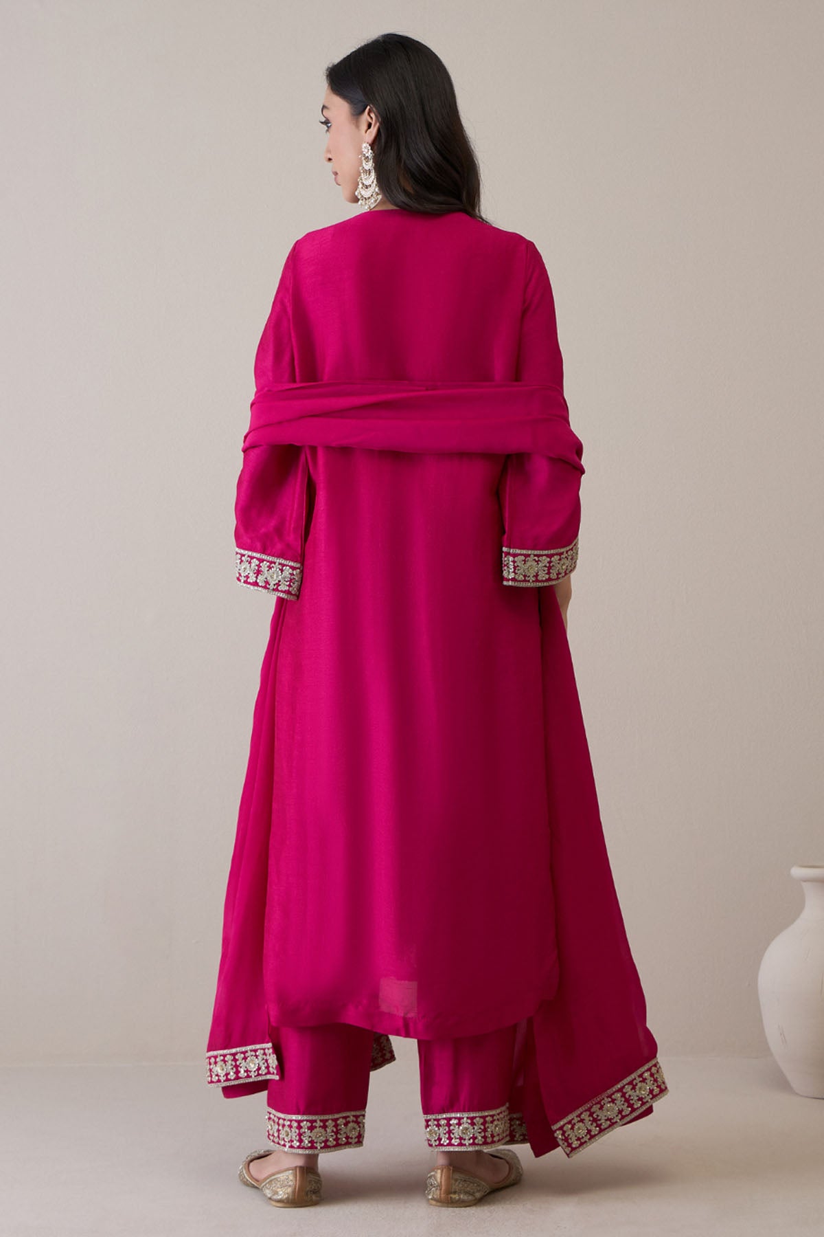 Pink Zari Embroidered Kurta Set