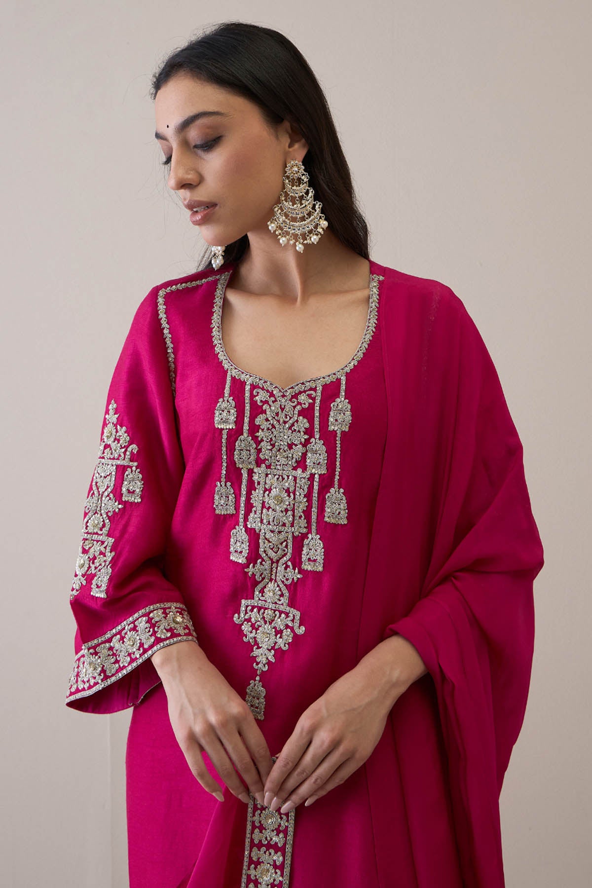 Pink Zari Embroidered Kurta Set