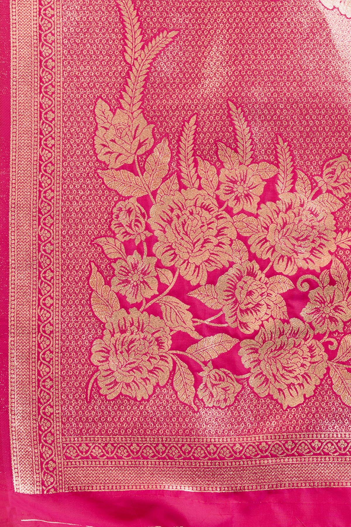 Pink Zari Floral Saree & Blouse