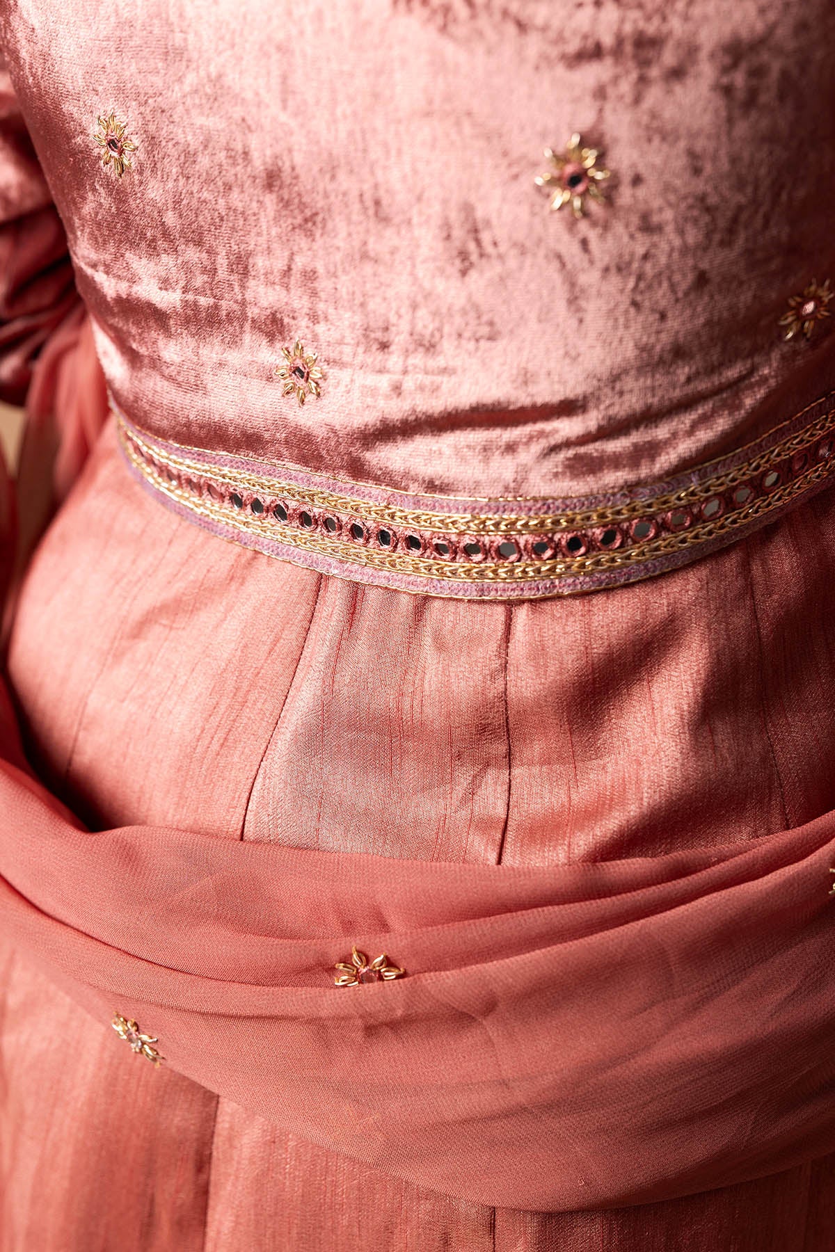 Pink Zari Mirror Anarkali Set
