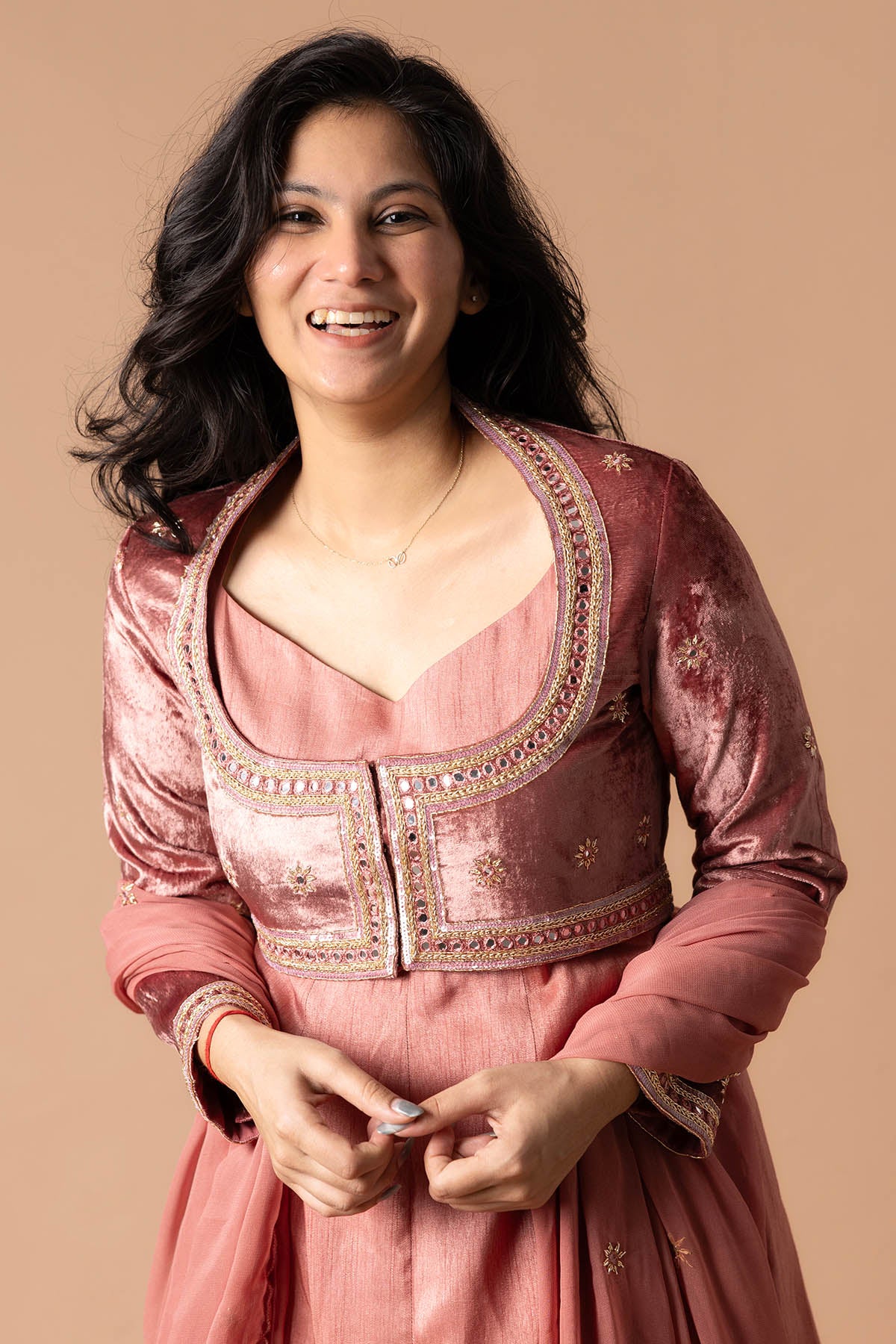 Pink Zari Mirror Anarkali Set