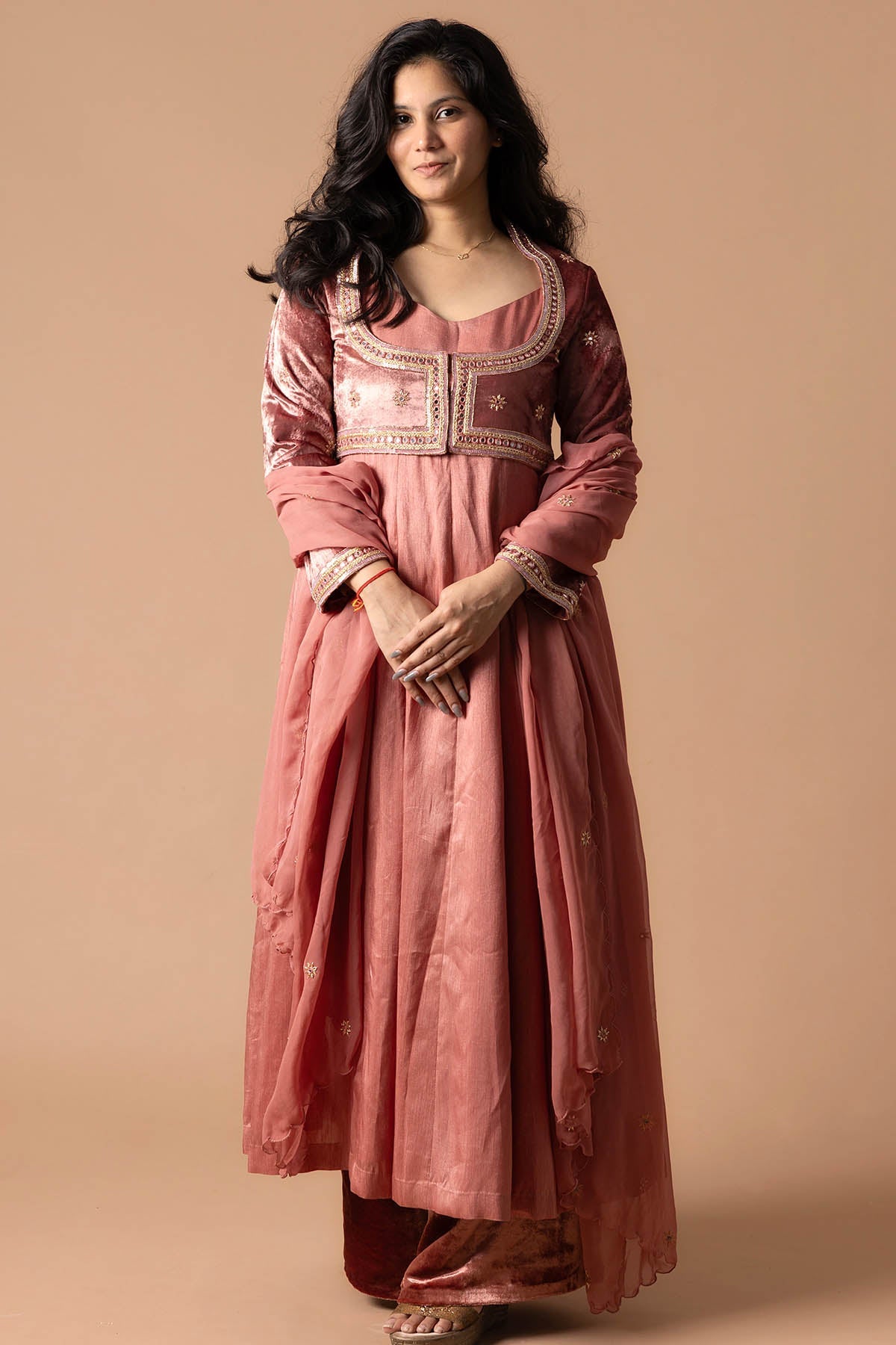 Buy Pink Zari Mirror Anarkali Set for women by Rivaaj Couture online available at scrollnshops