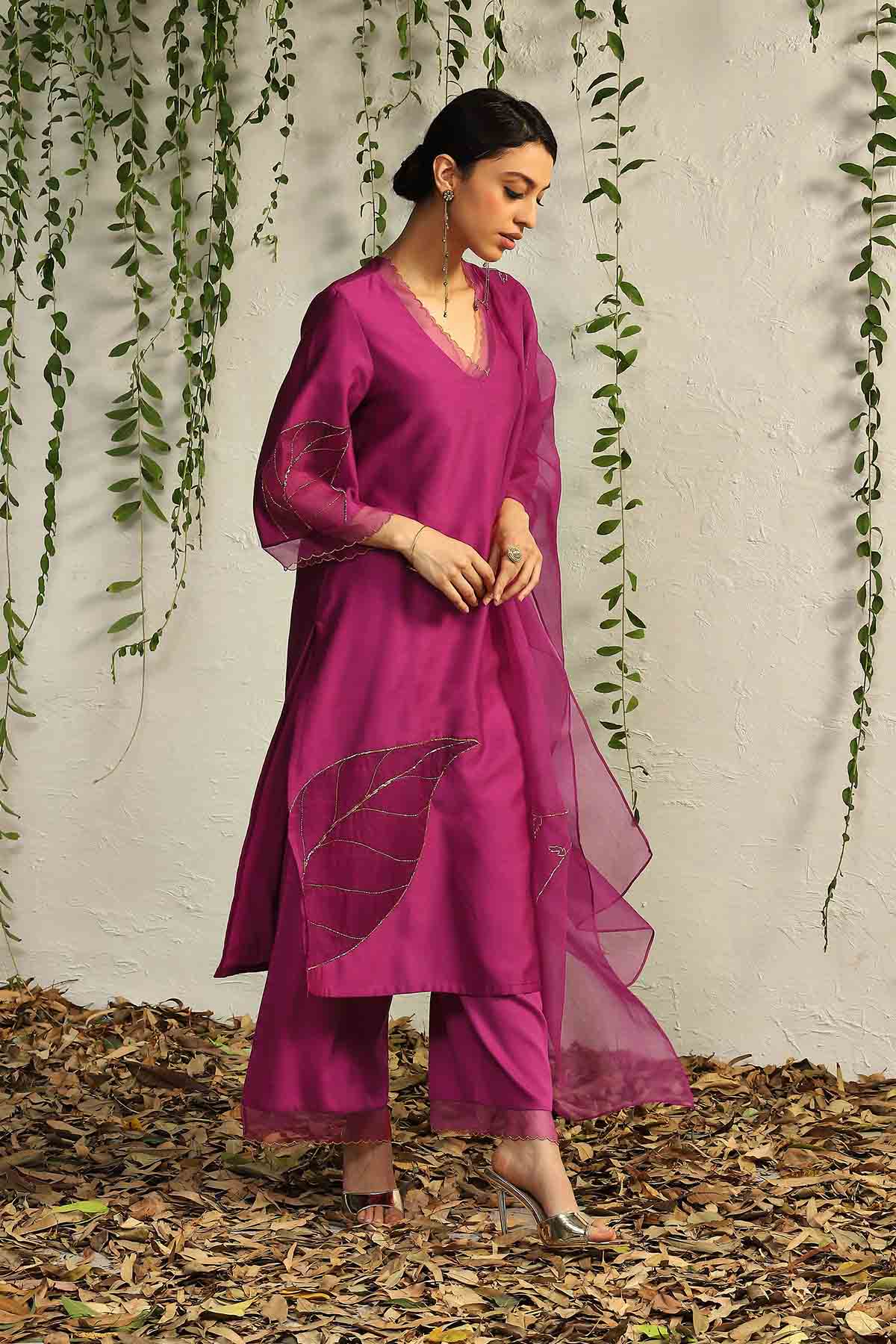 Pink Zari Straight Kurta Set