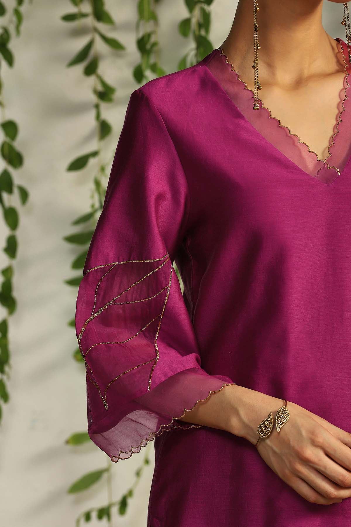 Pink Zari Straight Kurta Set