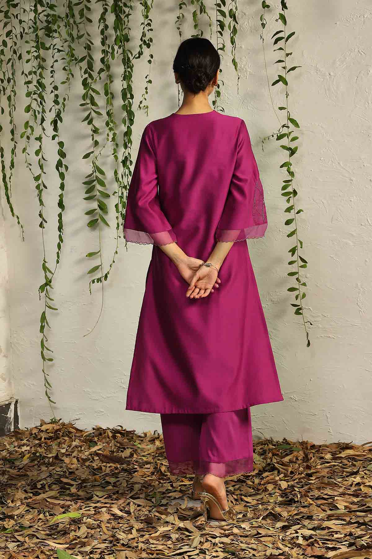 Pink Zari Straight Kurta Set