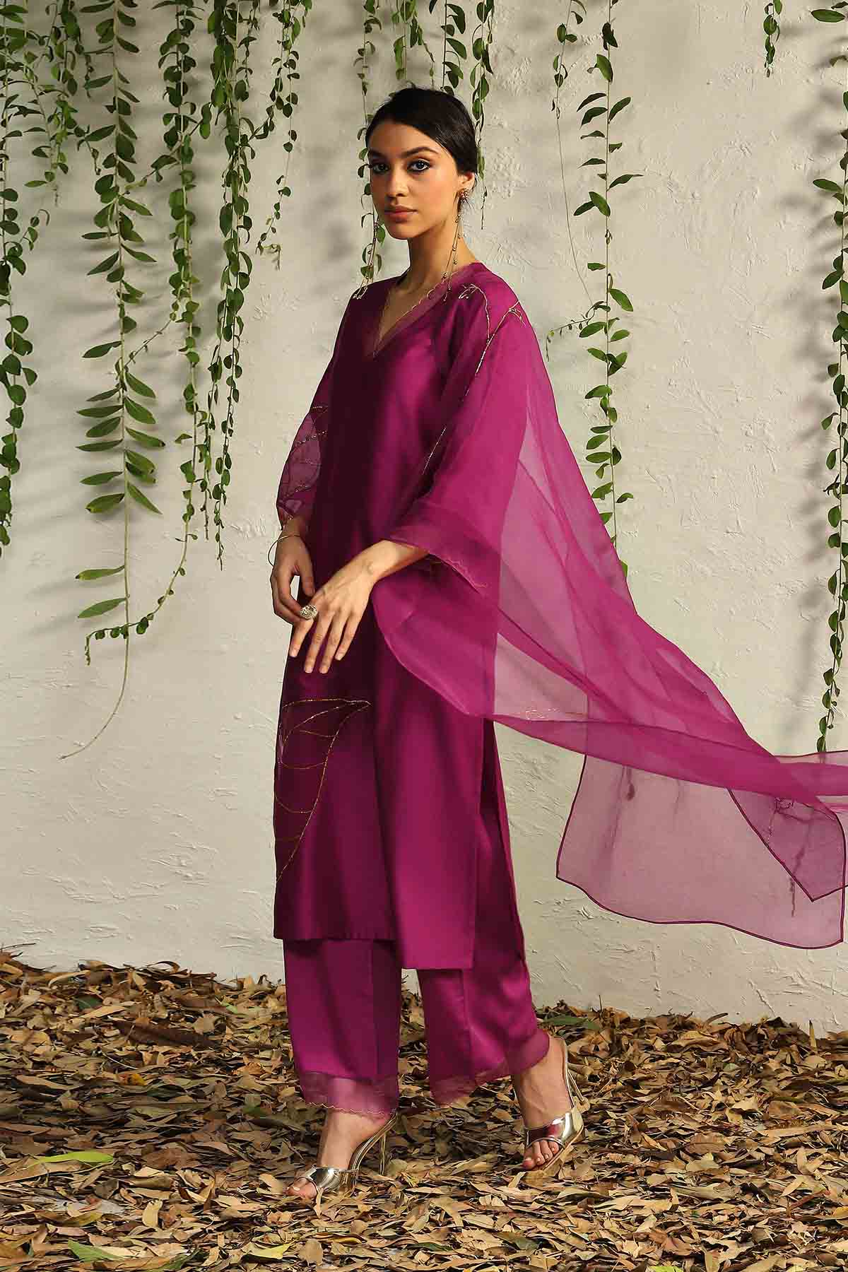 Pink Zari Straight Kurta Set