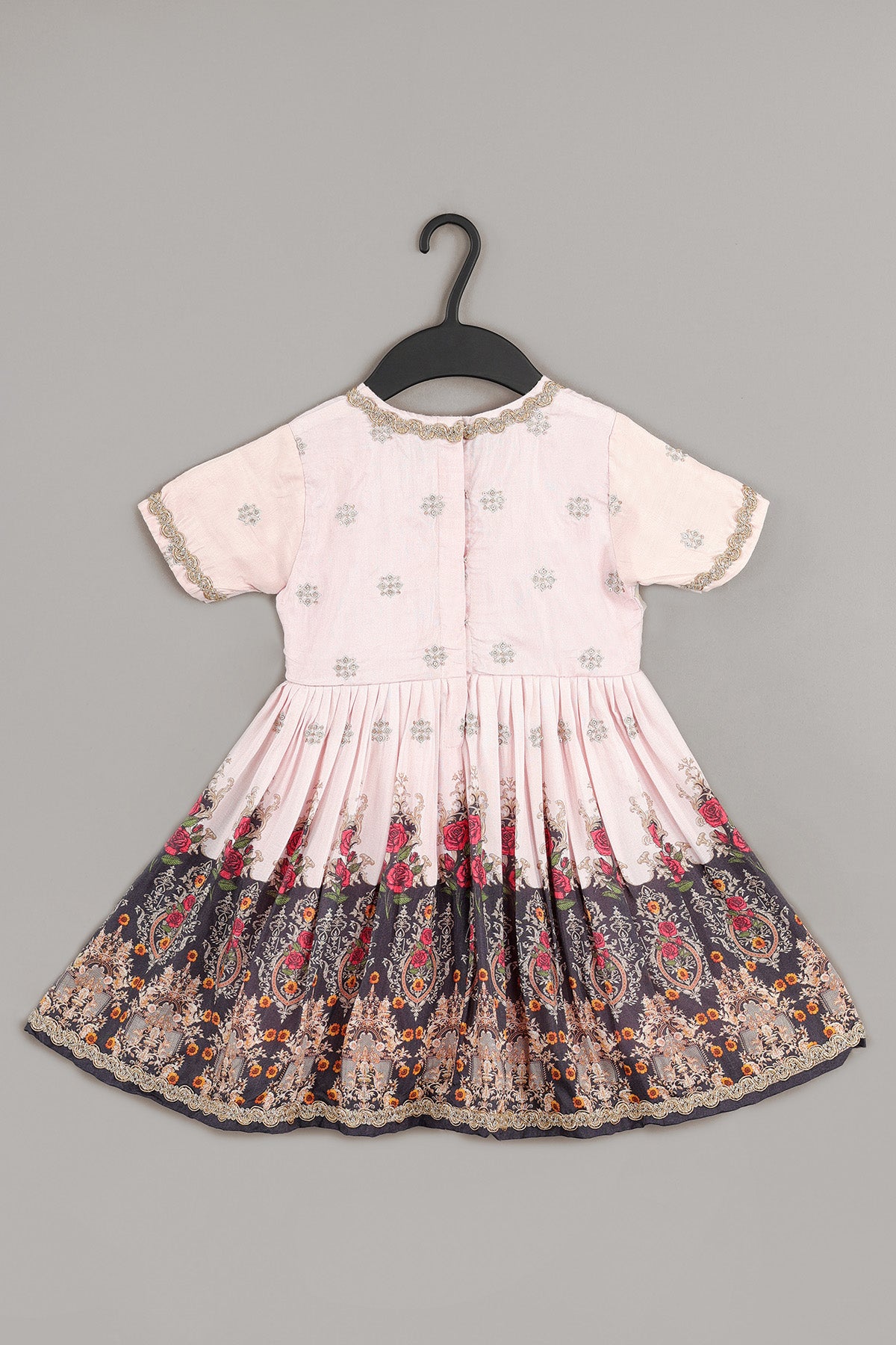 Pink Zari Work Printed Dress