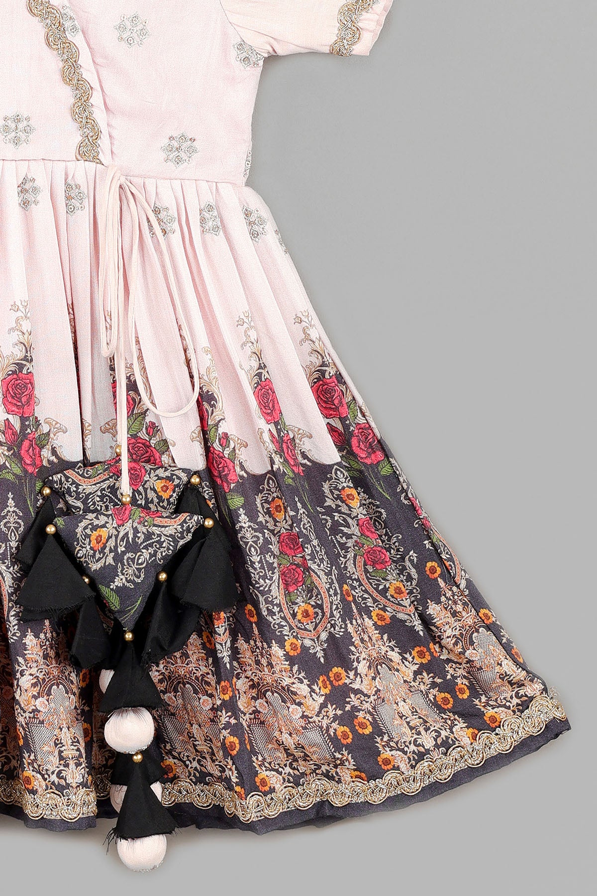 Pink Zari Work Printed Dress