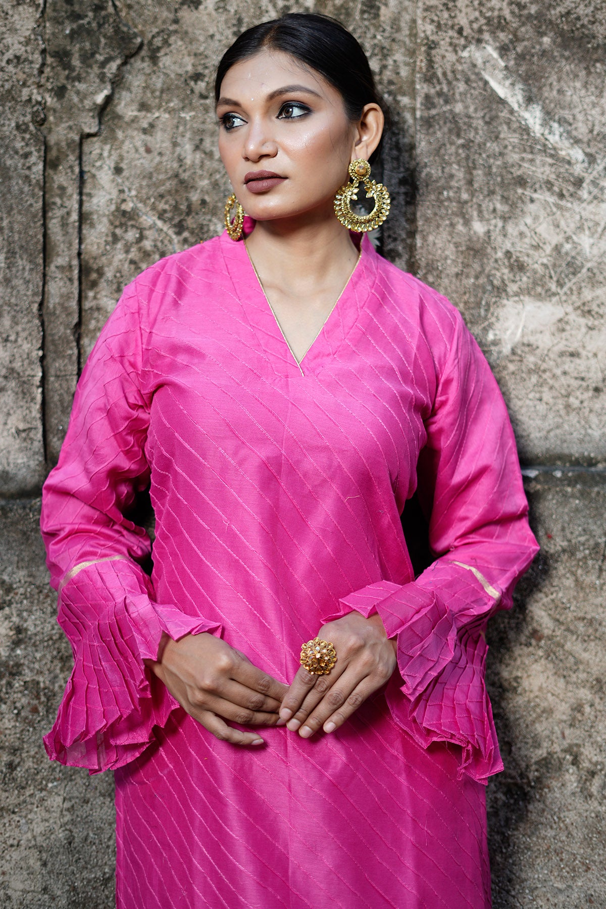 Pink Zari Woven Kurta & Pants