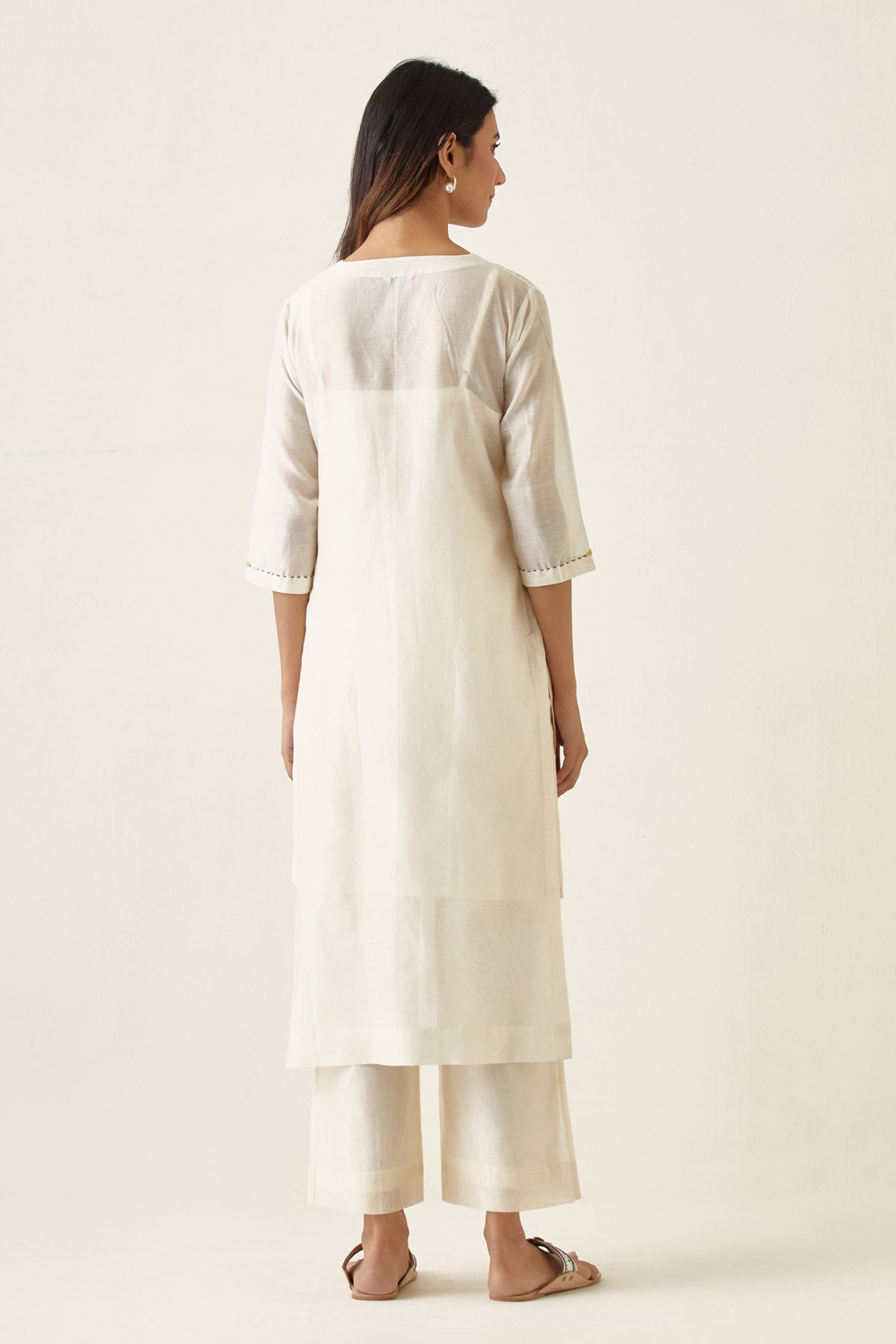 White Pintuck Chanderi Kurta Set