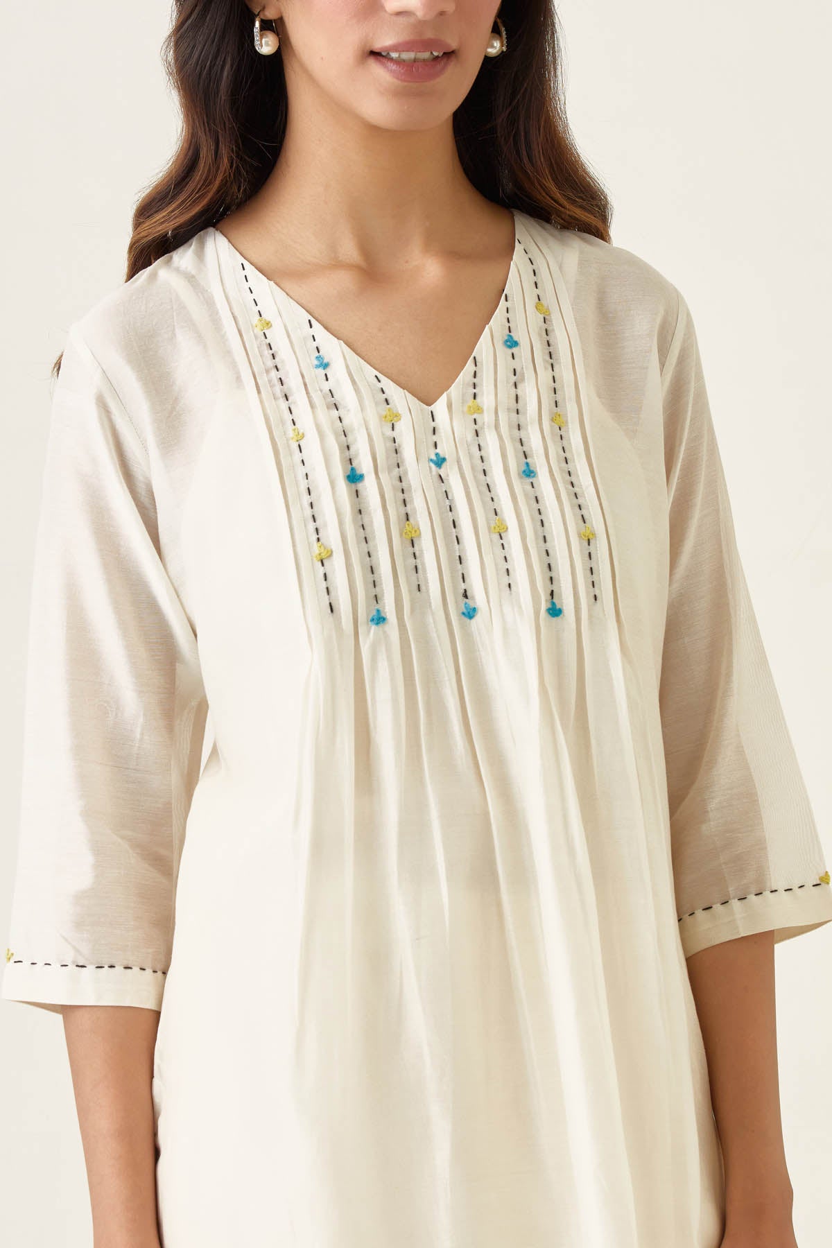 White Pintuck Chanderi Kurta Set