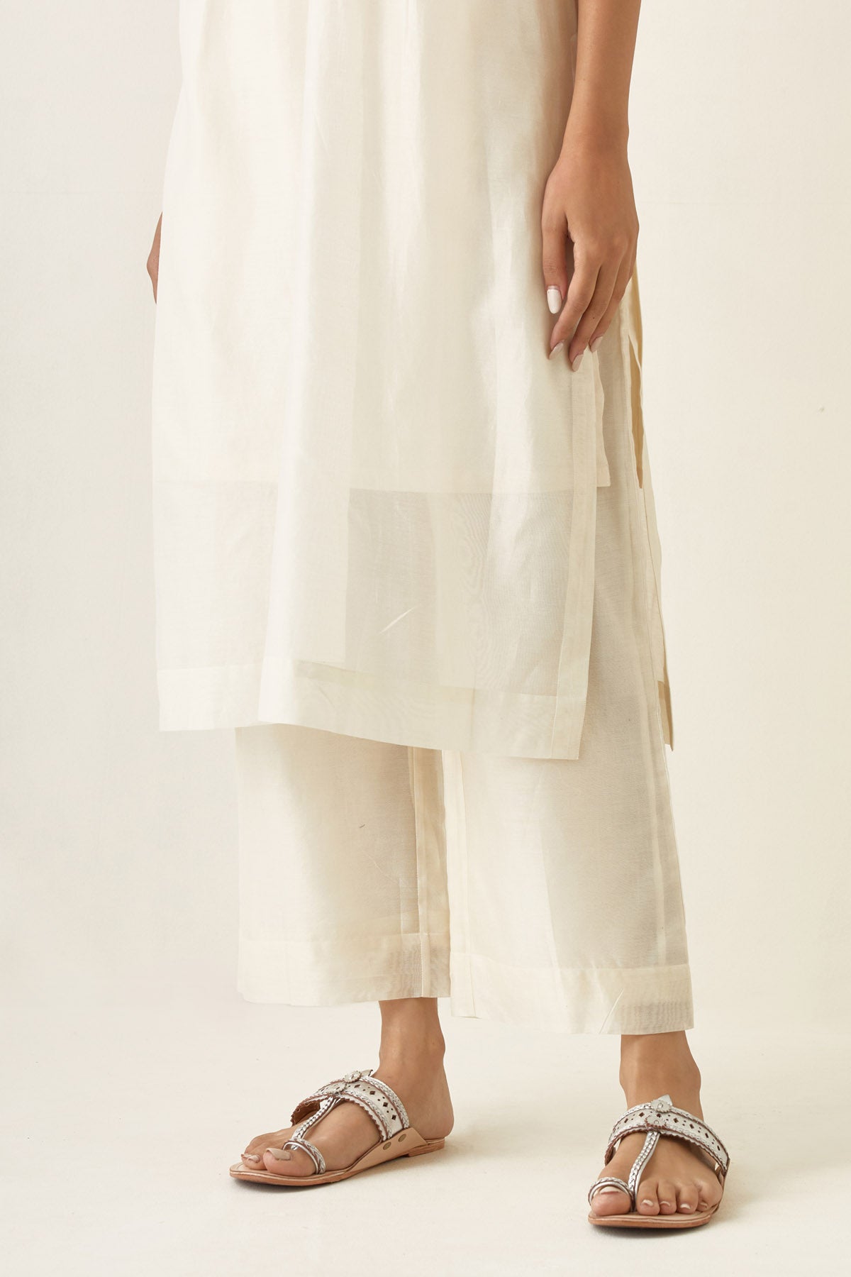 White Pintuck Chanderi Kurta Set