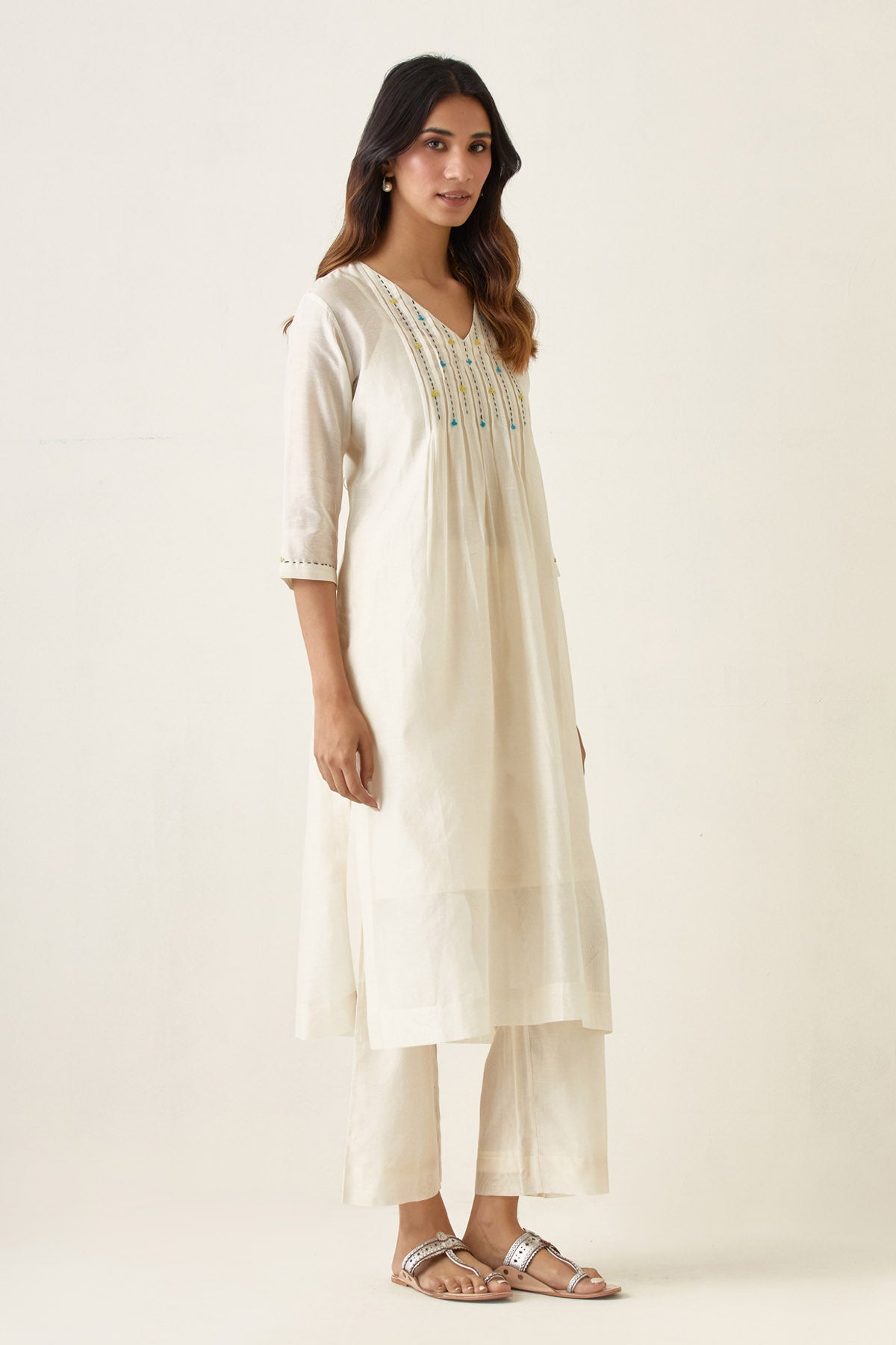 White Pintuck Chanderi Kurta Set
