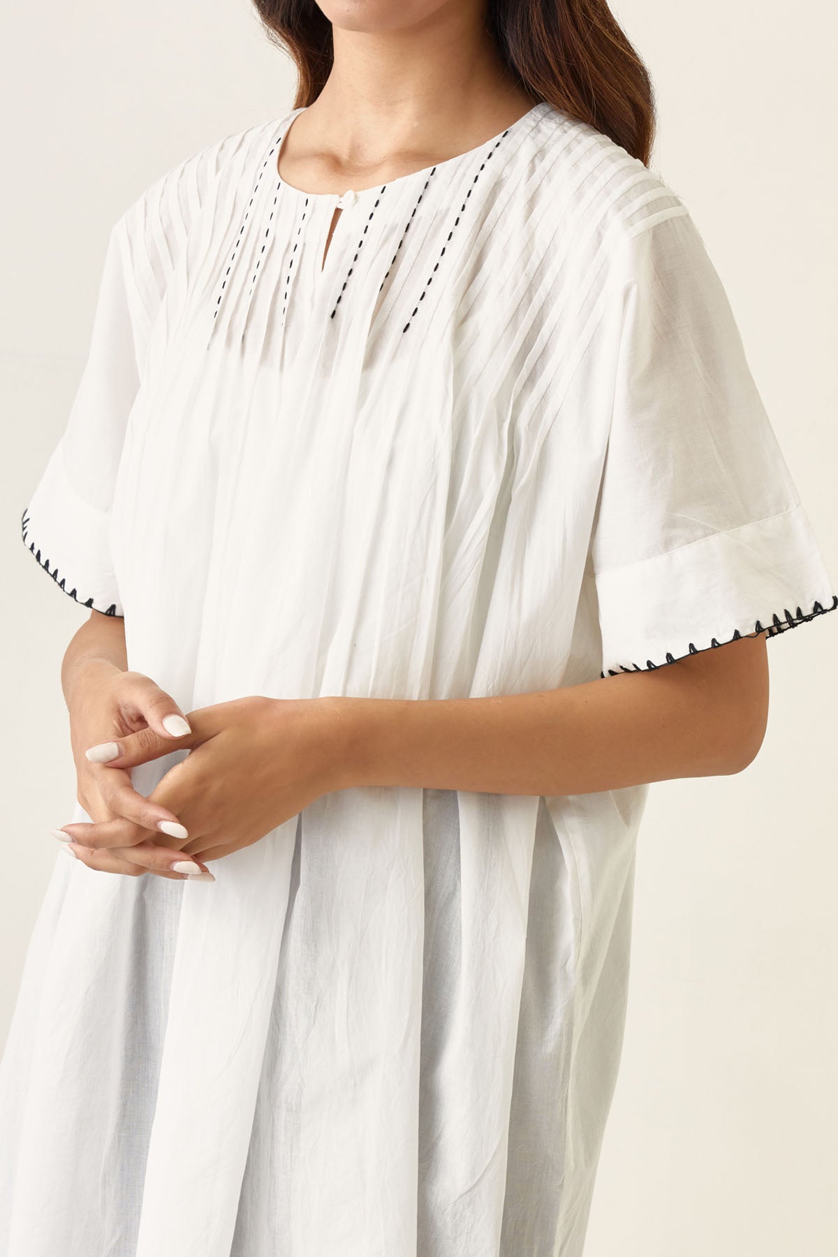Pintuck Embroidered Kaftan Set